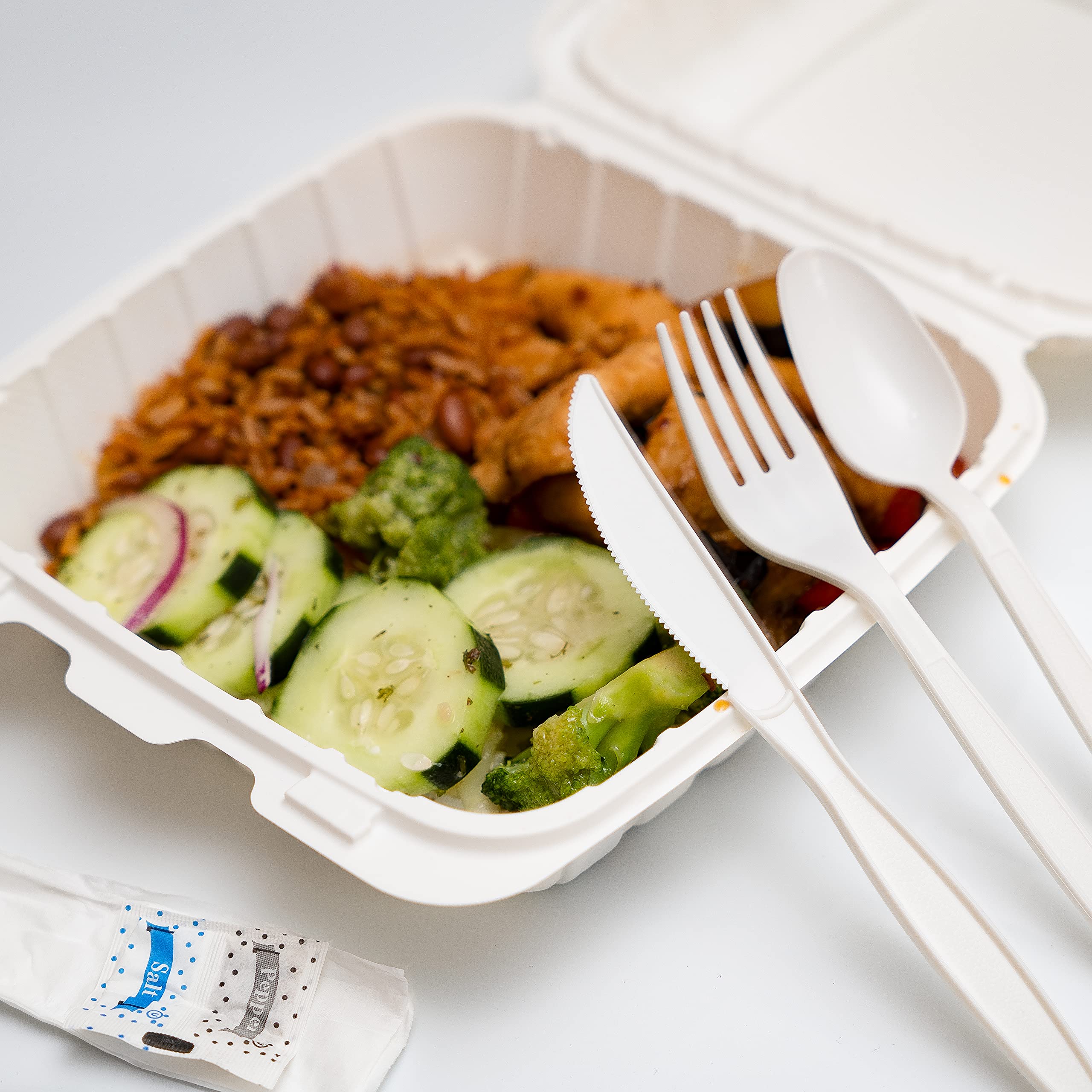 500-Pack Heavy Duty Disposable Plastic Cutlery Set - Individually Wrapped 6-in-1 Utensil Kit with Fork, Spoon, Knife, Napkin, Salt & Pepper | Perfect for Catering, Restaurants, Picnics, Office Lunches and Takeout Meals