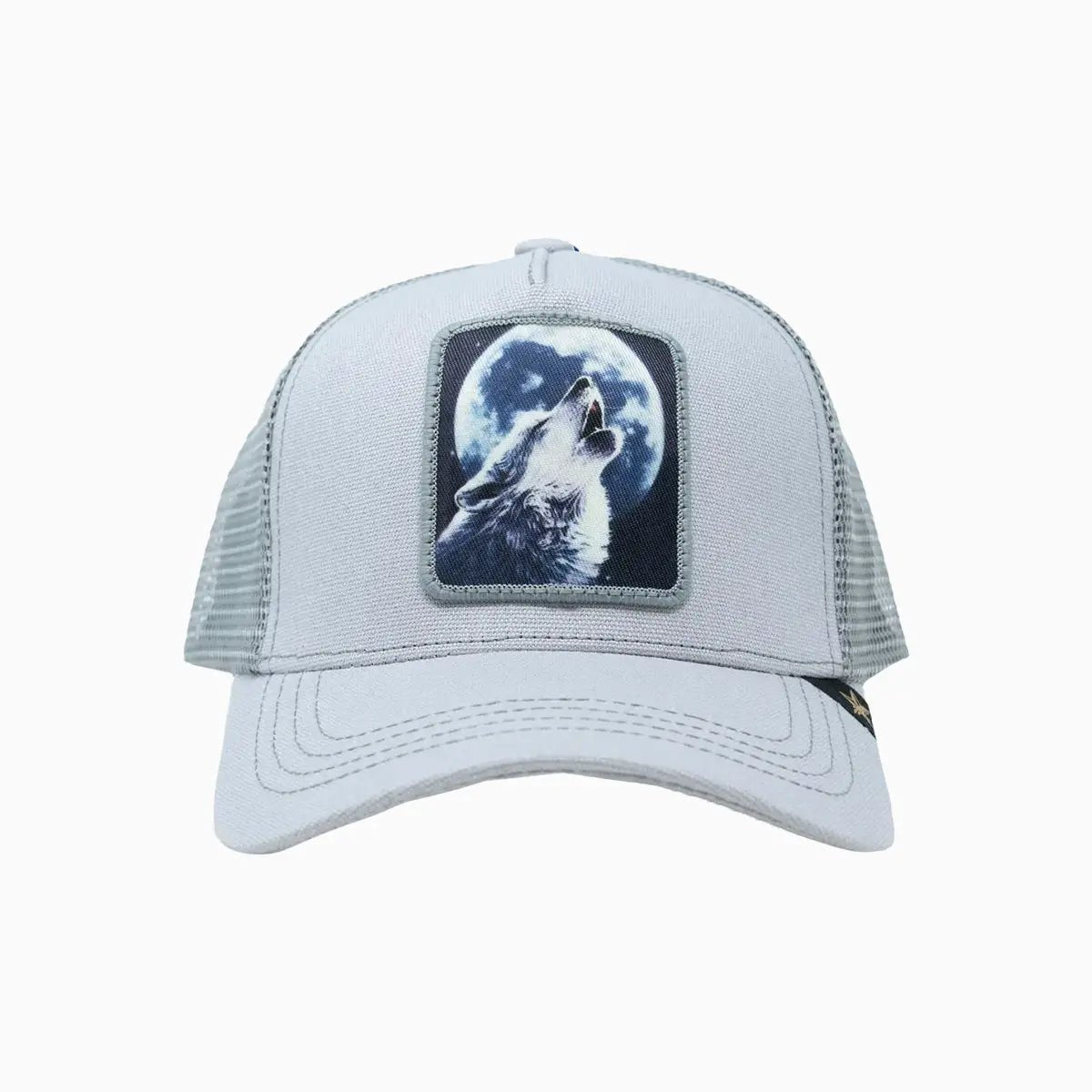 Full Moon Wolf Light Gray Trucker Hat - Stylish Adjustable Baseball Cap for Outdoor Adventures, Hiking, and Casual Wear