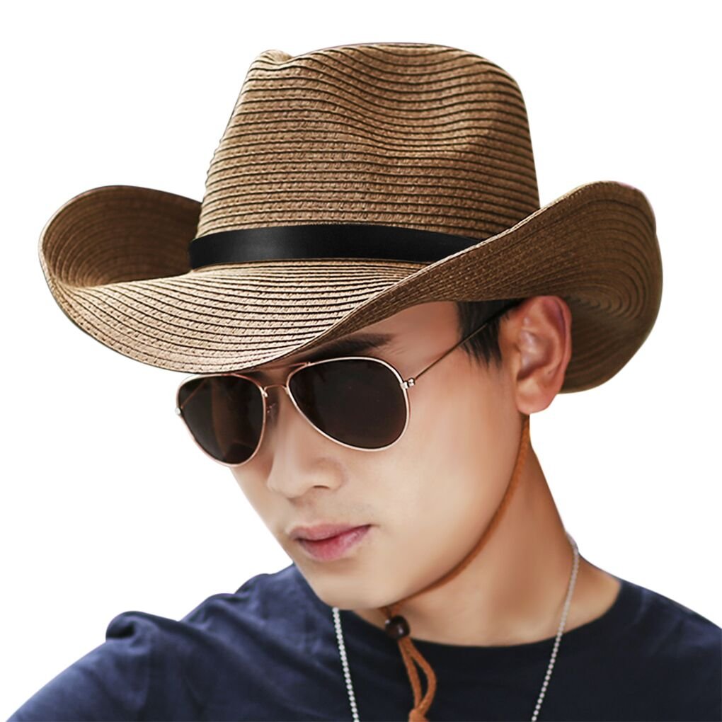Men's Foldable Straw Cowboy Hat - Classic Western Wide Brim Sun Hat for Summer, Roll-Up Raffia Newsboy Cap | Perfect for Outdoor Activities, Beach, Fishing & Western Style Fashion
