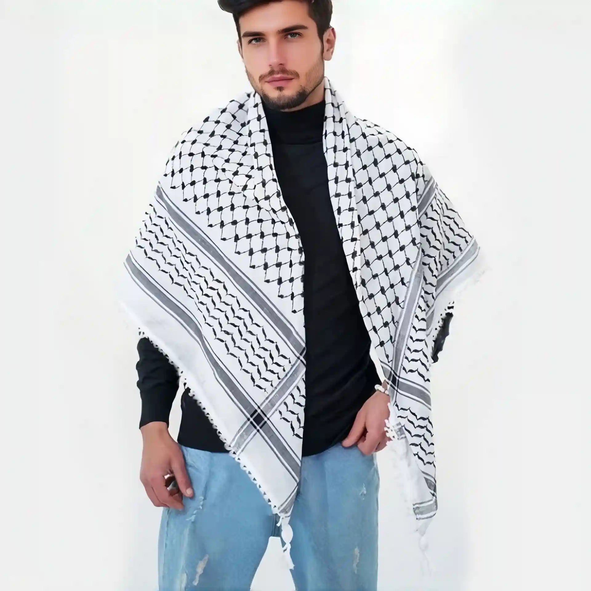 Urgarment Men's & Women's Keffiyeh Scarf - Arab Shemagh Kuffiyeh with Tassels - Cotton Linen Blend - Perfect for Outdoor, Travel & Fashion Accessories