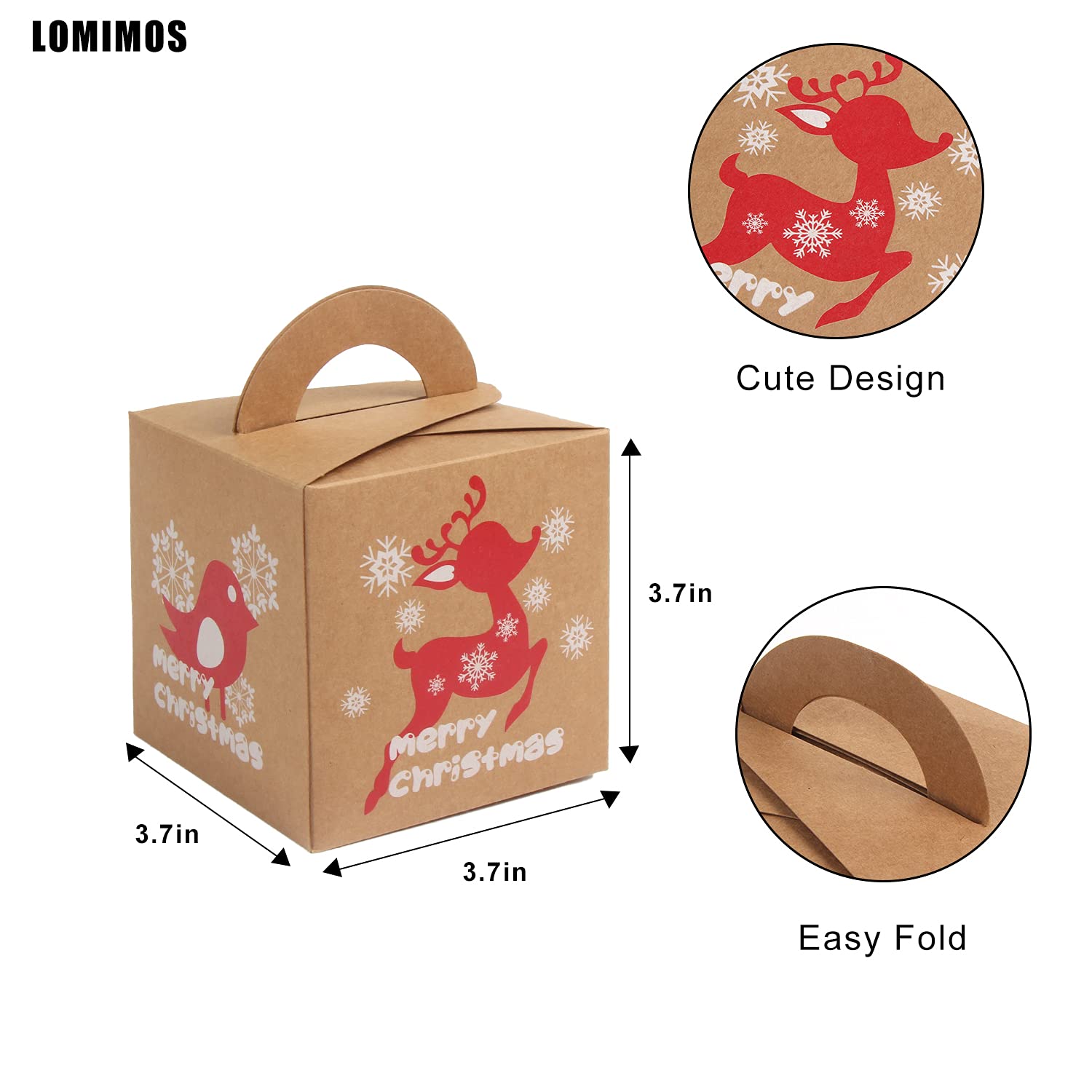 LOMIMOS 24PCS Christmas Bakery Gift Boxes - Mini Kraft Cardboard Packaging for Cupcakes, Cookies, Brownies & Donuts - Perfect for Holiday Dessert Gifting & Party Favors