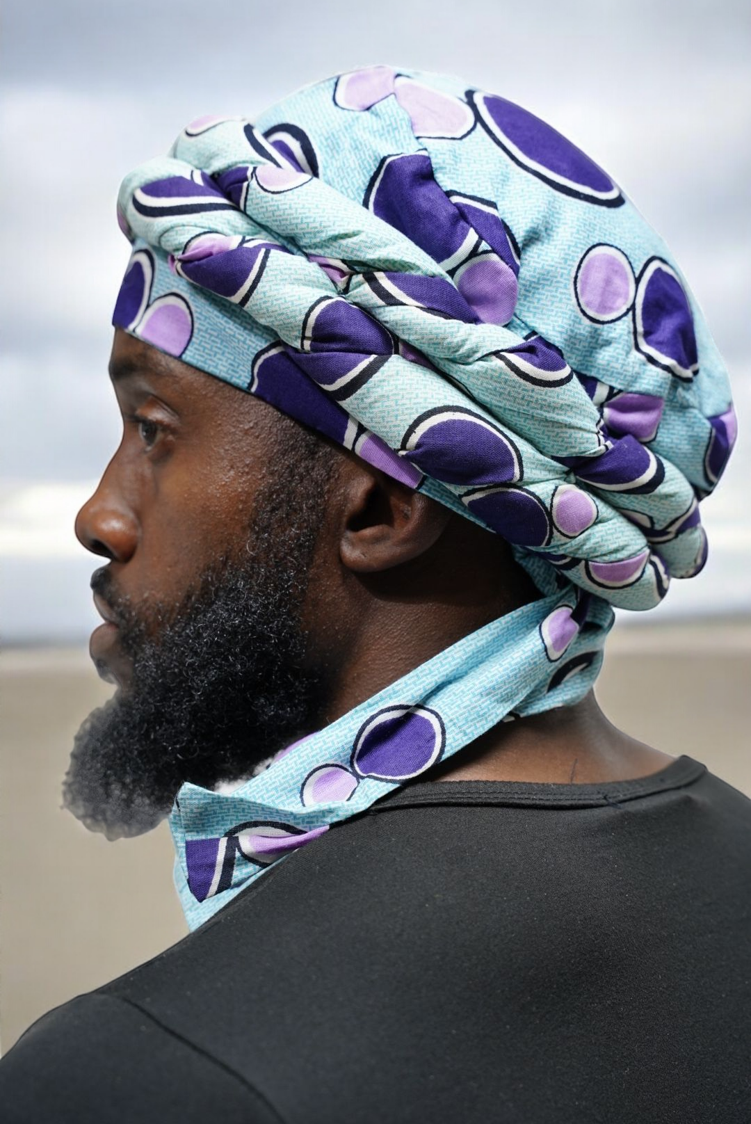 Dupsie's Agada Blue Cotton Pre-Wrapped Turban for Women - Soft & Comfortable Head Wrap for Hair Protection, Post-Chemo, Sleep & Fashion (DPH3845PT) - Perfect for Everyday Wear, Workouts & Relaxation