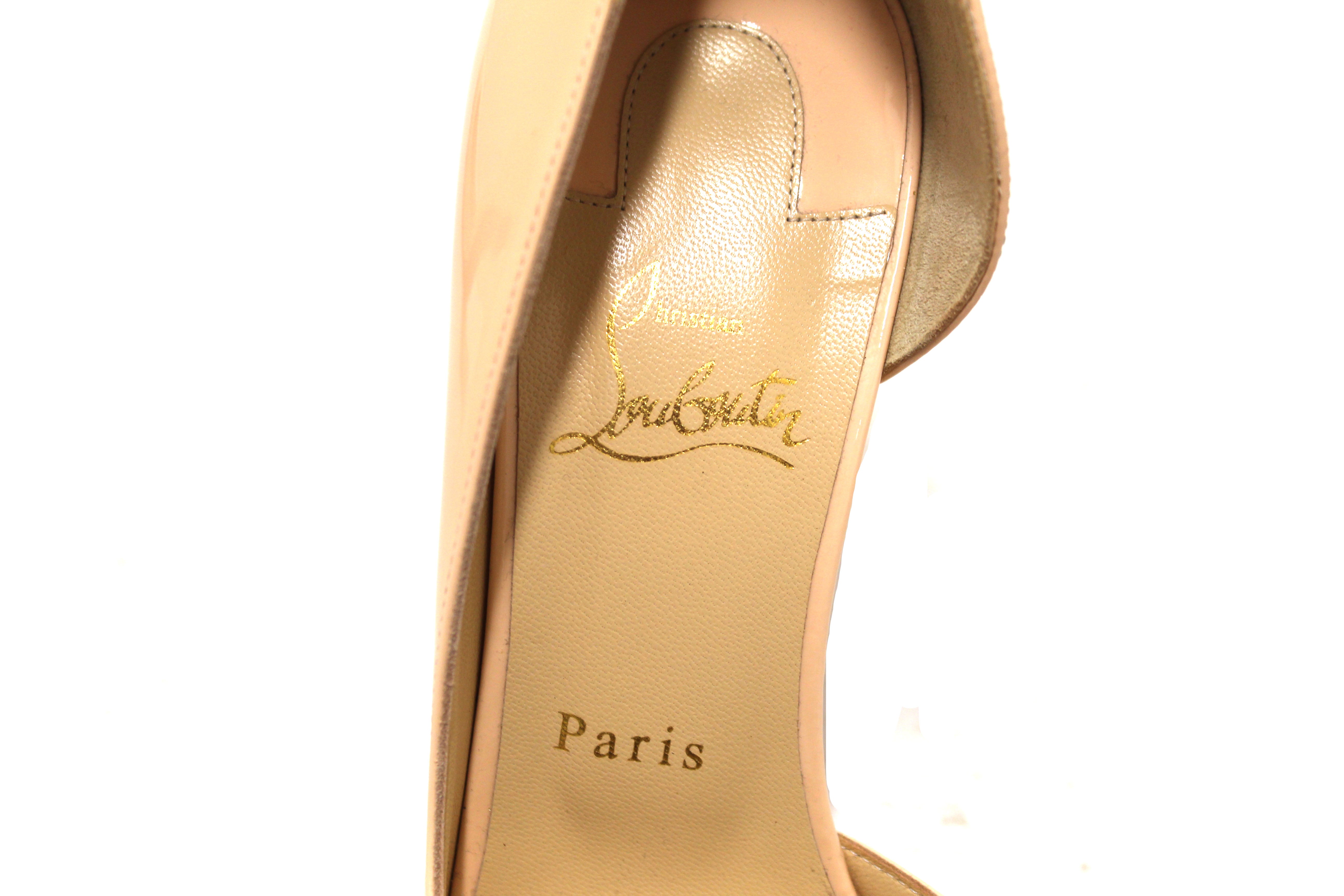 Authentic Christian Louboutin Nude Patent Leather Iriza 100mm Pointed Toe Pumps - Women's Size 40 (EU 40) - Luxury High Heels for Weddings, Parties & Special Occasions