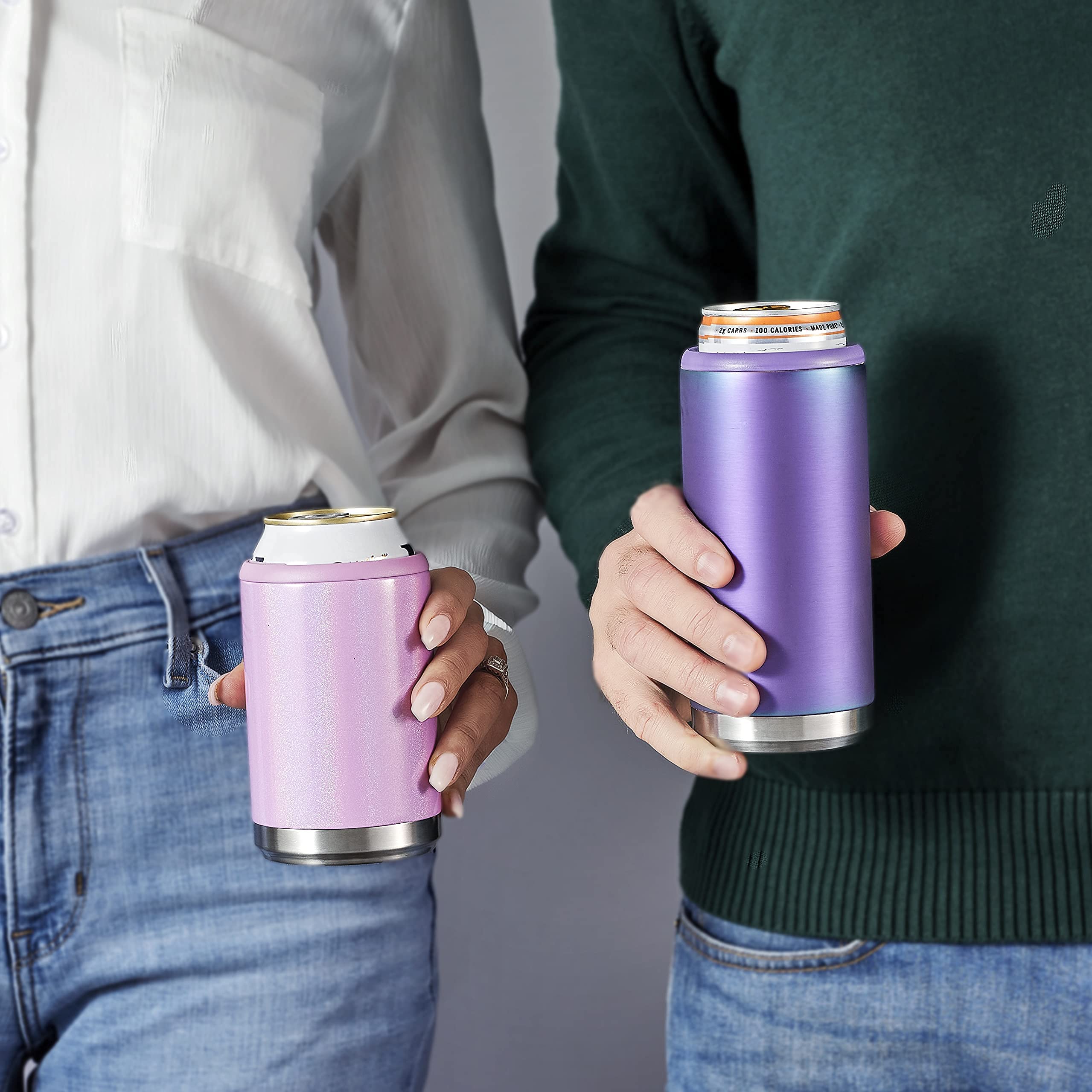 Maars Standard 12oz Stainless Steel Can Cooler for Beer & Soda - Double Wall Vacuum Insulated Beverage Sleeve | 4 Pack (Blush Glitter) | Perfect for Parties, BBQs & Outdoor Events