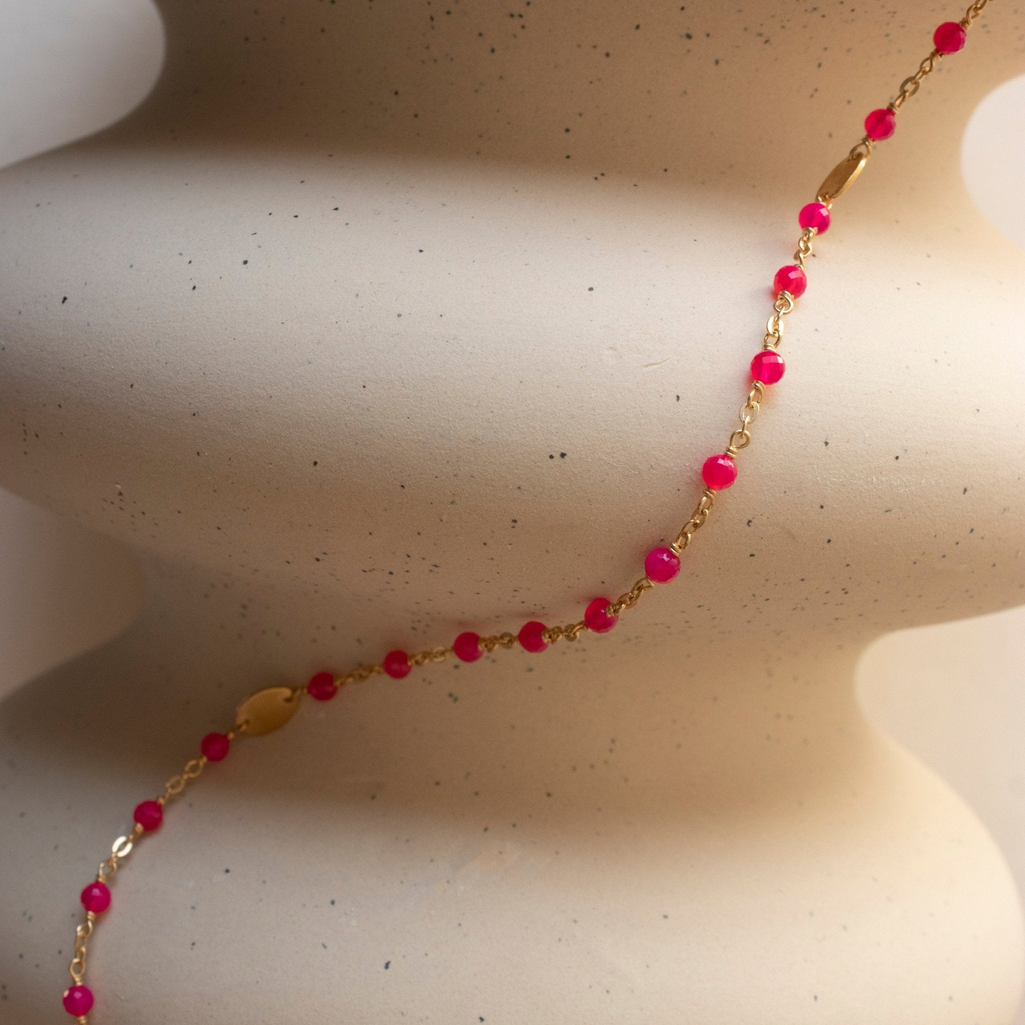 Hot Pink Chalcedony Beaded Necklace - 16-20 Inch Adjustable Iconic Short Necklace for Women | Perfect for Casual Wear, Parties & Gifts