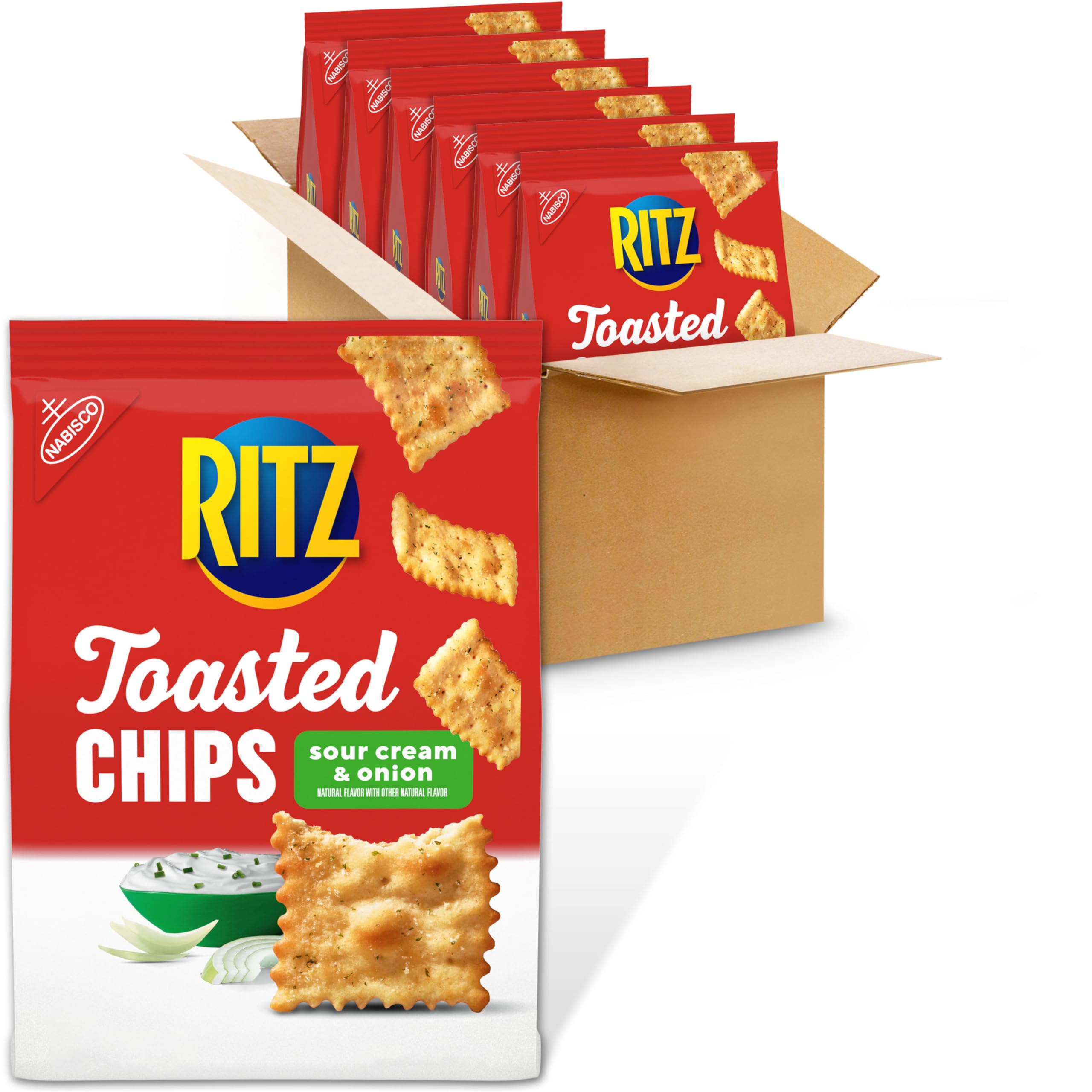 RITZ Toasted Chips Sour Cream and Onion Crackers - 6 Pack (8.1 oz Bags) | Bulk Party Snacks for Gatherings, Movie Nights & Office Break Rooms | Crunchy & Flavorful Baked Snack Chips