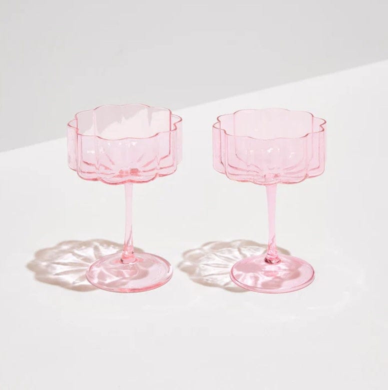 Pink Two Wave Coupe Glasses - Elegant Cocktail Drinking Glasses for Wine, Champagne & Desserts - Perfect for Parties, Weddings & Home Bar Decor