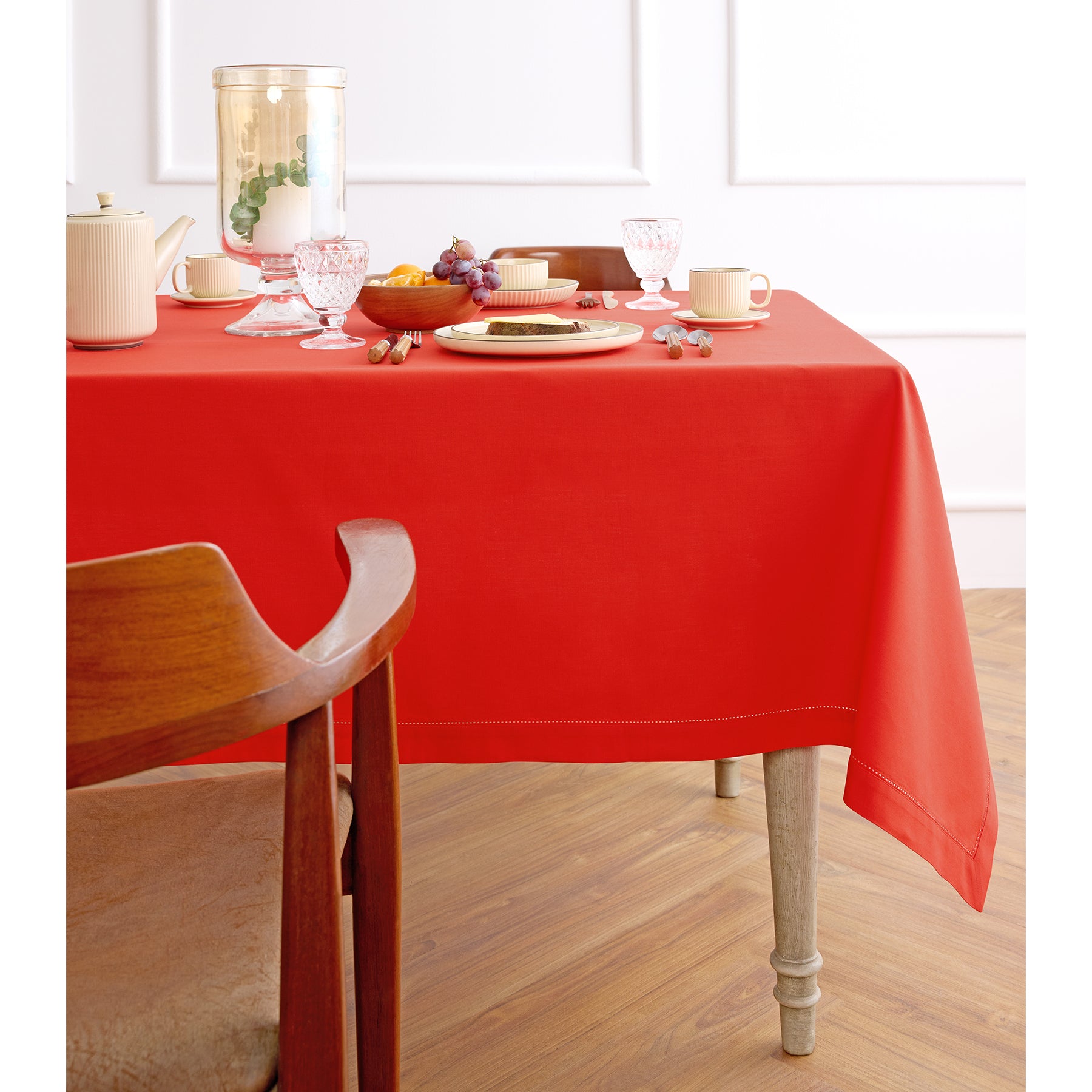 Premium Cotton Linen Hemstitch Tablecloth - Elegant Dining Table Cover for Home Decor, Parties & Special Occasions