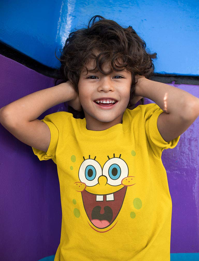 Spongebob Squarepants & Patrick Character T-Shirt for Kids - Soft Cotton Cartoon Tee - Halloween Costume, Birthday Gift, School Outfit (Small, Yellow Gold)