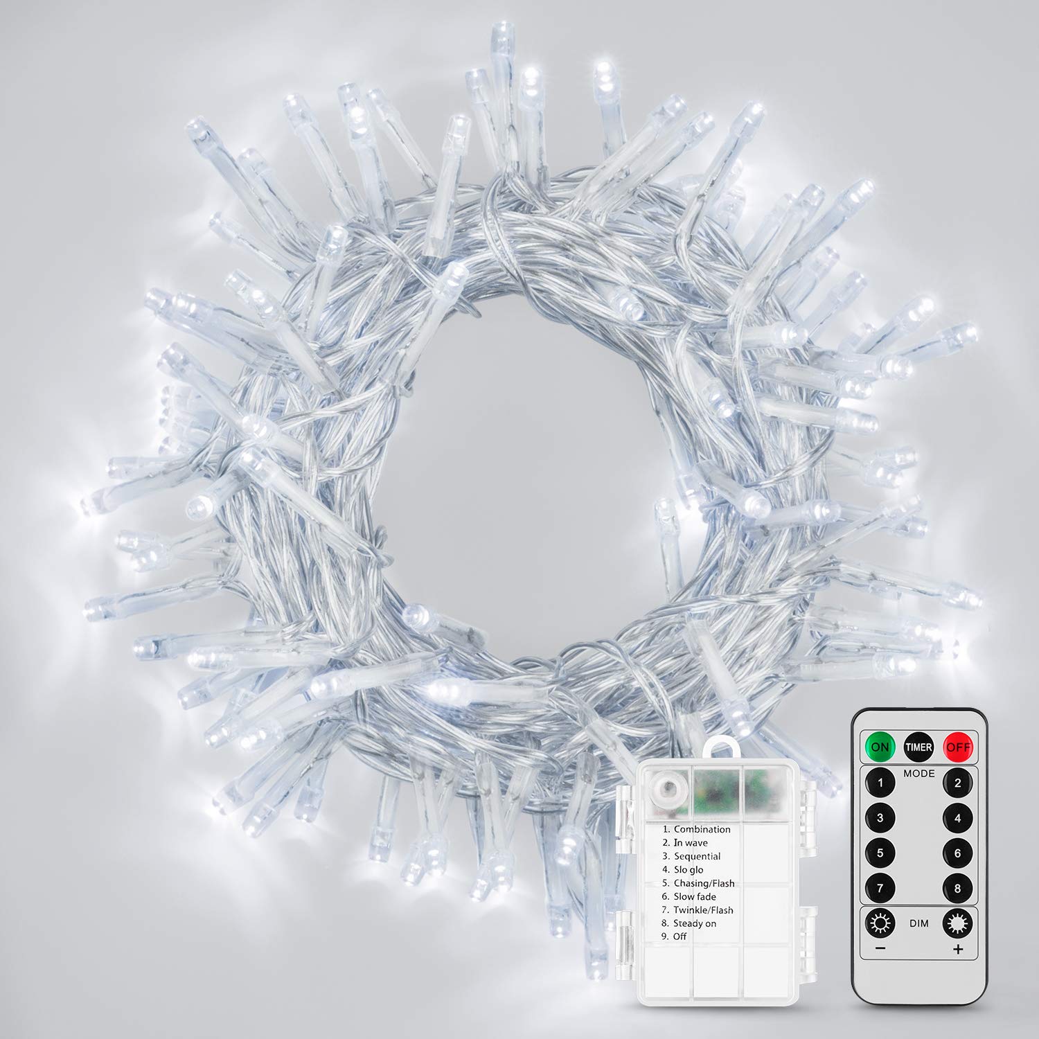 2 Pack 36ft 100 LED Battery Operated String Lights with Remote Timer - Waterproof Fairy Lights for Bedroom, Garden, Party, Christmas Decor - 8 Lighting Modes & Cool White - Perfect for Indoor Outdoor Wedding, Patio, Backyard, Holiday Decorations