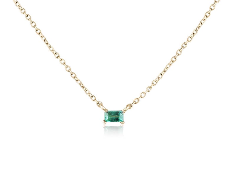 0.12ct Dainty Emerald Baguette Cut 16 Solitaire Necklace 14K Gold - Elegant Minimalist Jewelry for Women, Perfect for Everyday Wear, Gift Giving & Special Occasions