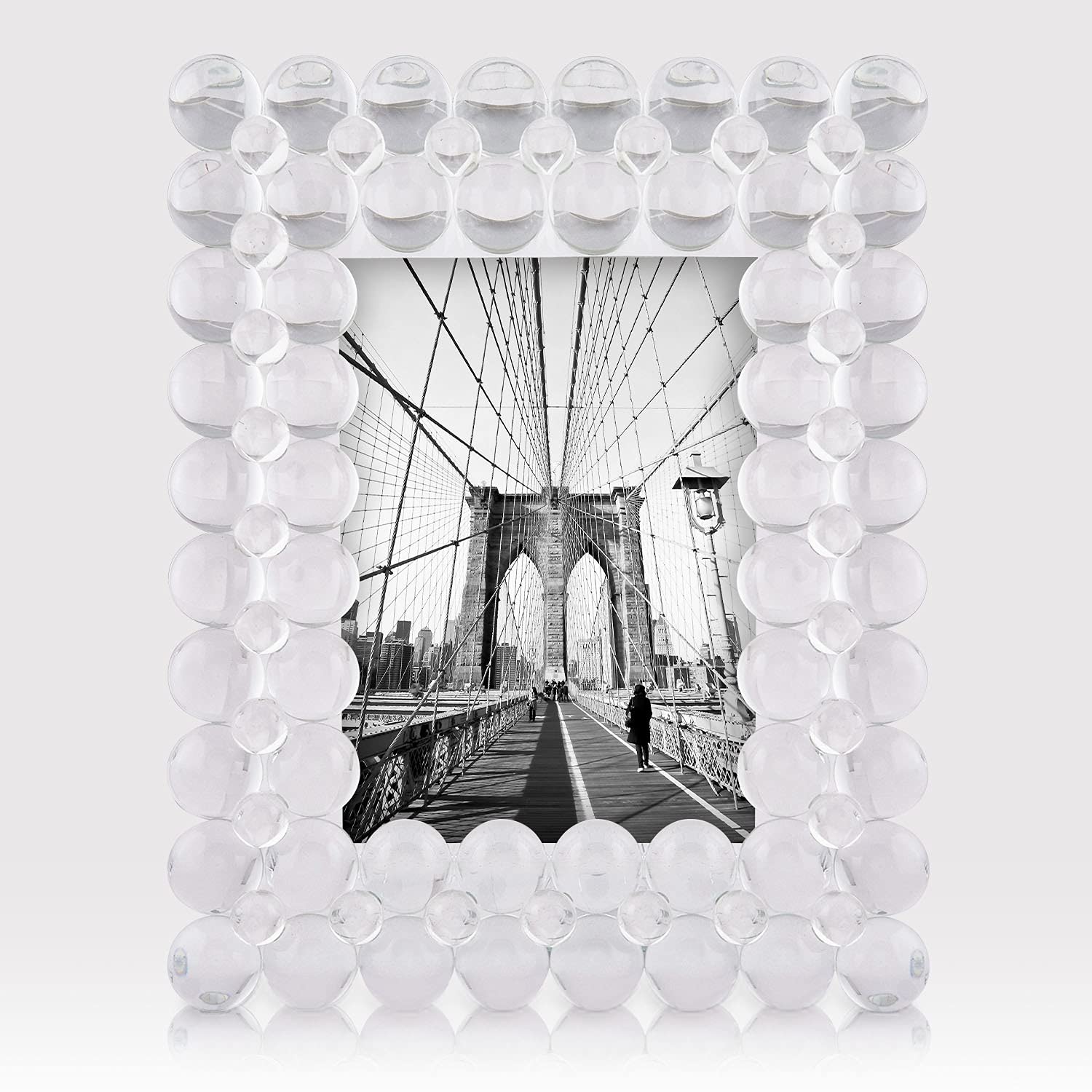 TIZO Design 4x6 Crystal Clear Glass Picture Frame - Premium Quality Photo Display for Wall or Tabletop - Perfect for Wedding Photos, Family Portraits & Home Decor (Bubbles)