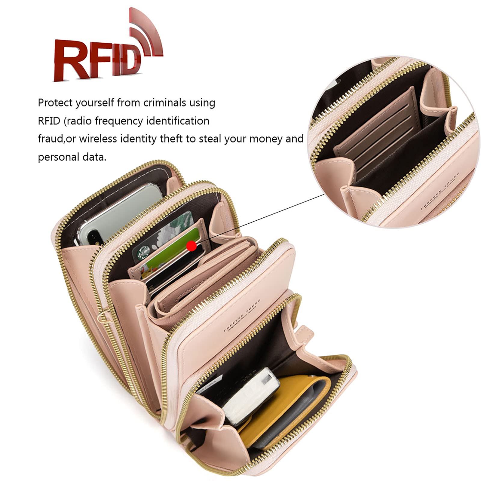 myfriday RFID Blocking Crossbody Phone Purse for Women - Small Touch Screen Shoulder Bag with 2 Adjustable Straps - Perfect for Travel, Shopping & Everyday Use
