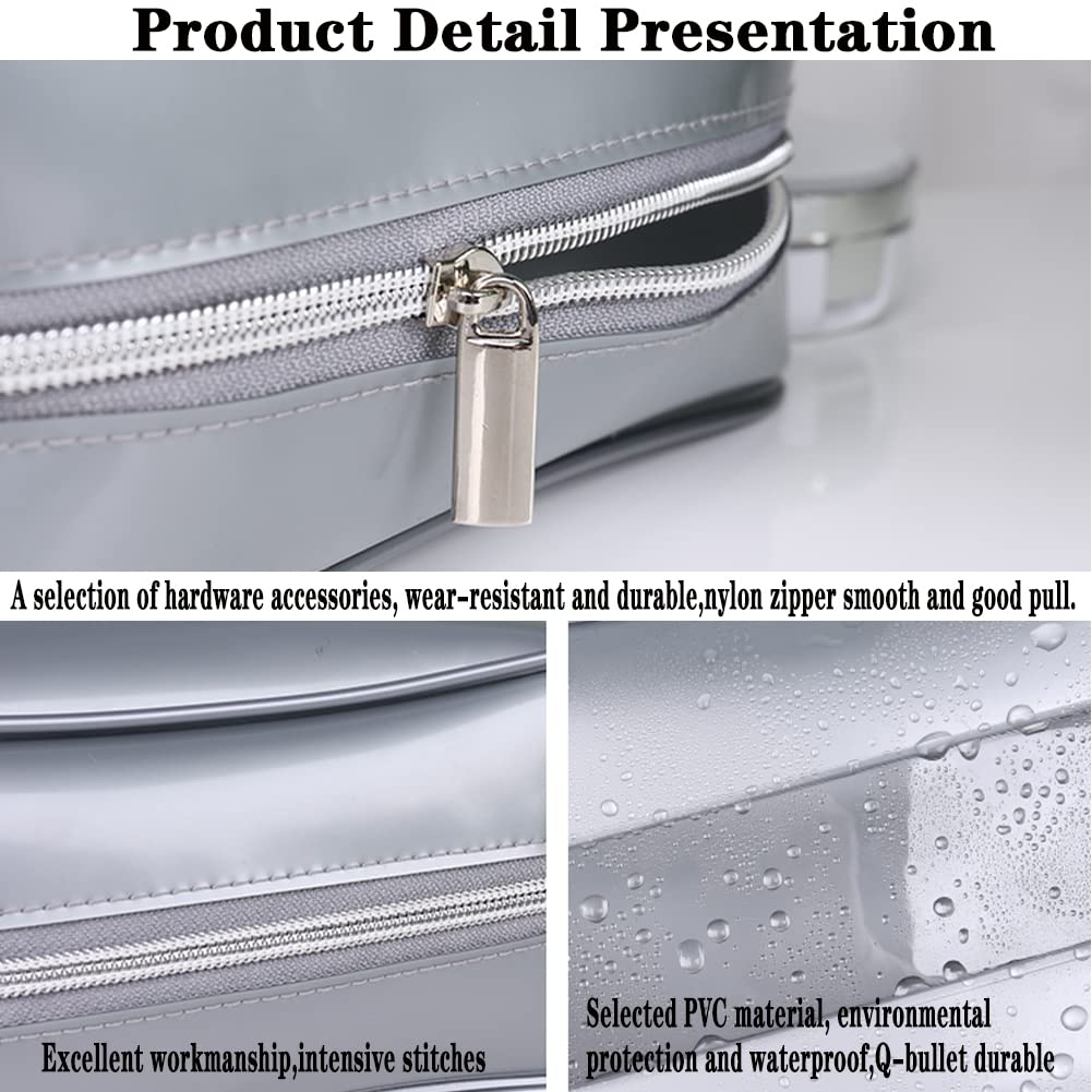 BrainKer Travel Toiletry Makeup Bag - Clear Silver Grey PVC Cosmetic Organizer with Zipper | Waterproof Makeup Pouch for Women & Men | Perfect for Travel, Gym & Daily Use