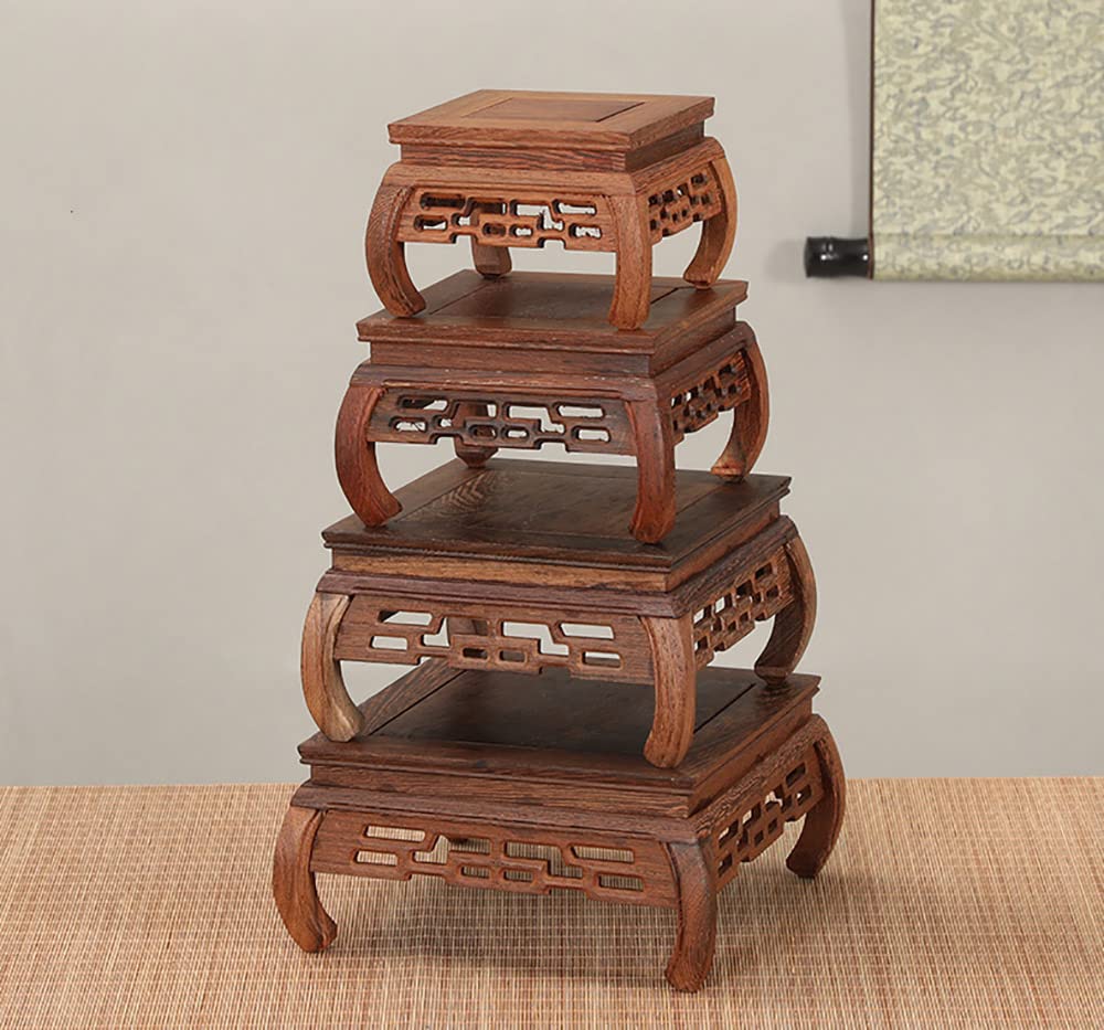Handmade Wooden Chicken Wing Square Carved Pedestal Stand - Buddha Statue Display, Plant Holder, Fish Tank Base, Home Decor for Living Room & Office