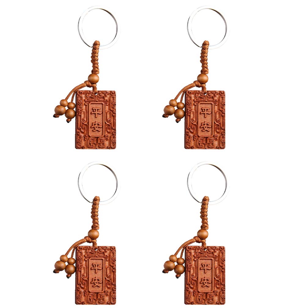 Lucky Wood Keychain - 4pcs Chinese Carving Key Holder for Car & Purse