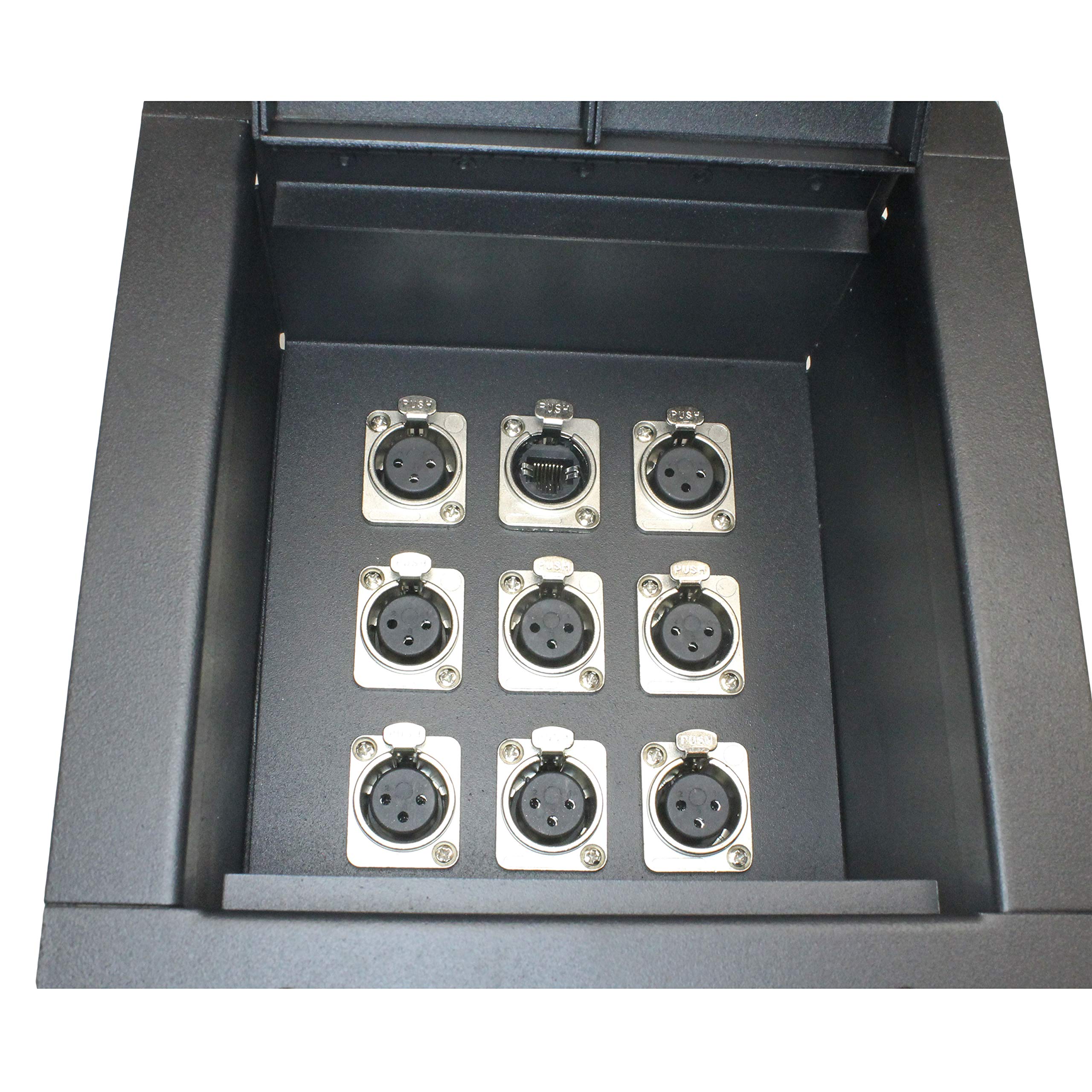 Professional Recessed Stage Floor Box with Passthrough Connectors - 9 Female XLR Inputs (No 110V) - Ideal for Live Performances, Theaters, and Studio Setups