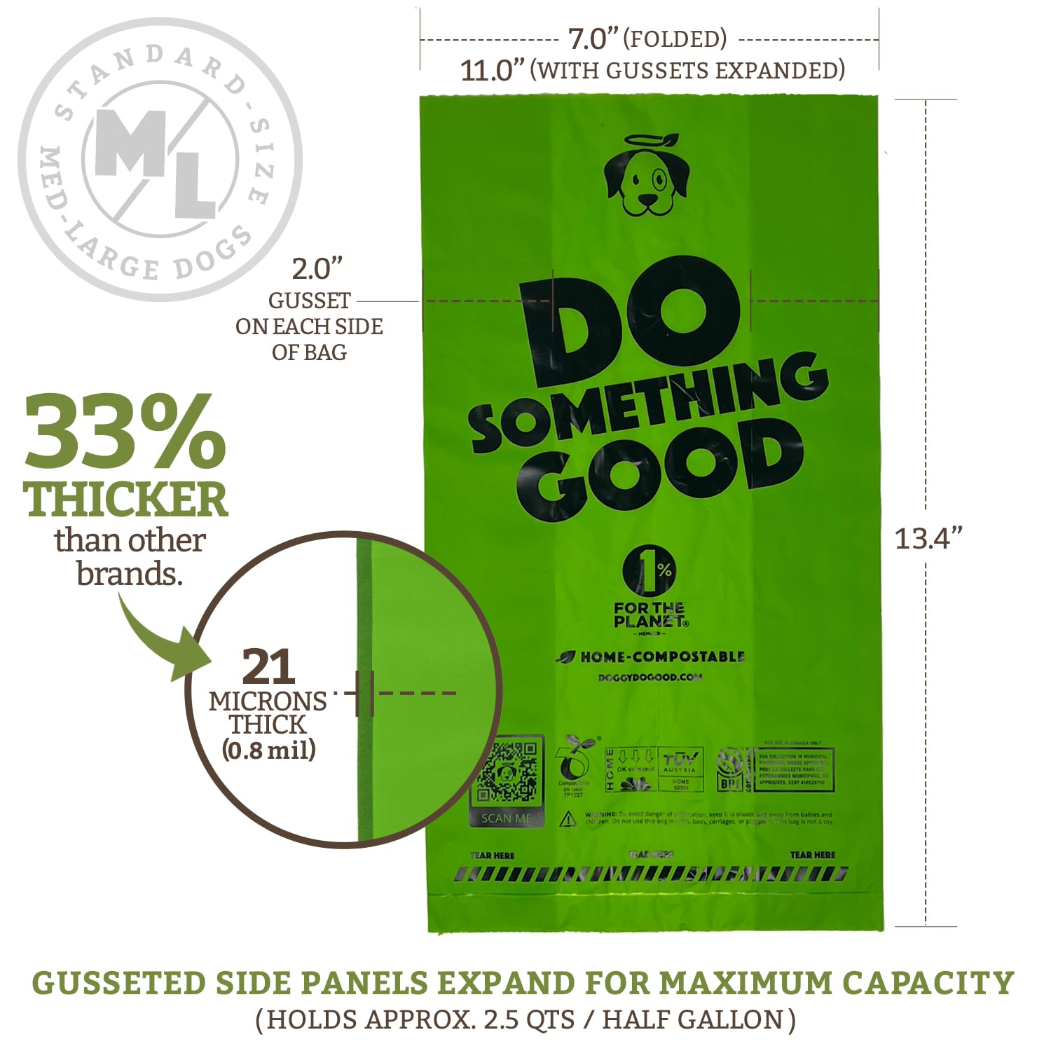 Eco-Friendly Dog Poop Bags - USDA Certified Biodegradable, Unscented, Leak-Proof & Extra Thick Waste Bags for Dogs | 180 Count Standard Size | Perfect for Daily Walks, Park Visits & Travel with Your Pet