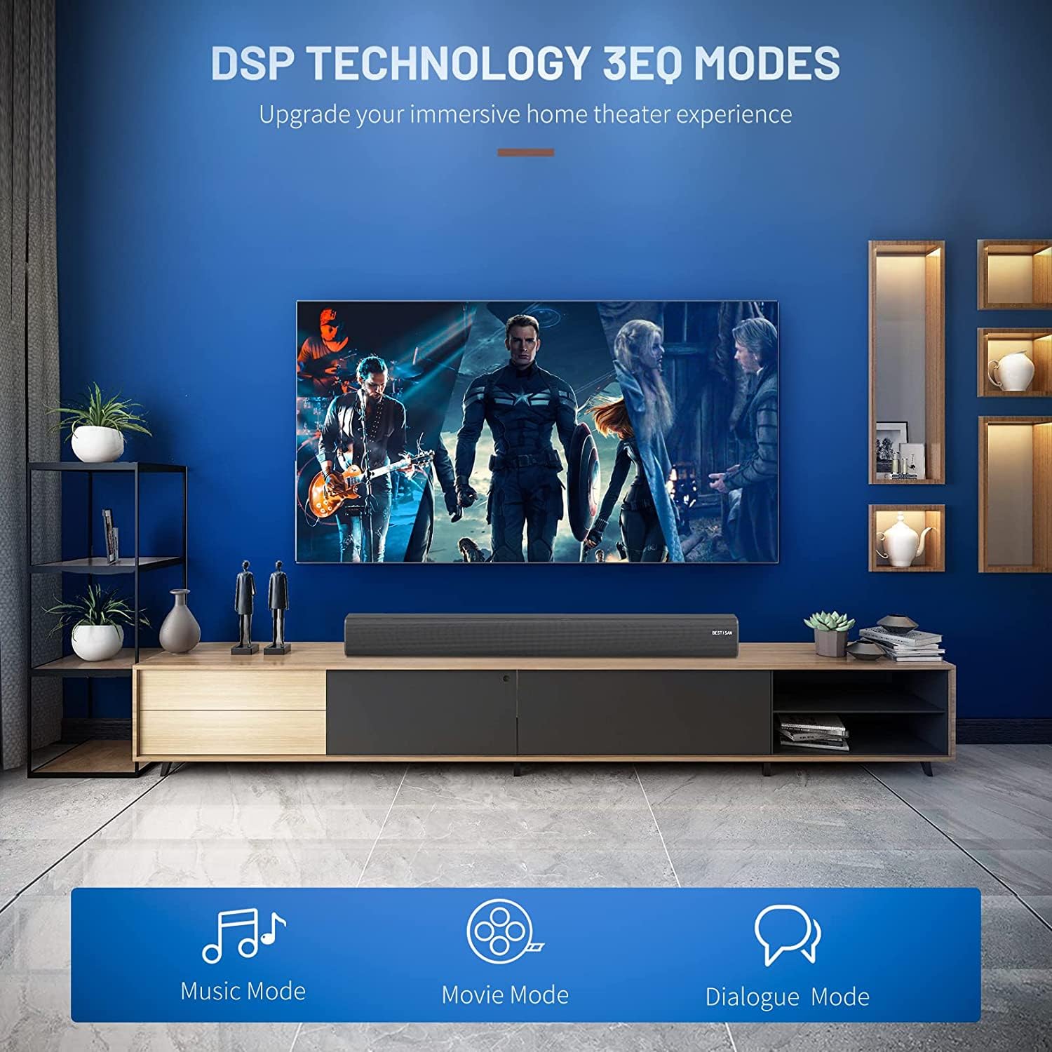 BESTISAN 28 Inch Sound Bar for TV - Bluetooth 5.0 Wired & Wireless Speaker with HDMI/Optical/Aux/RCA/USB, 3 EQ Modes, Remote Control, Wall Mountable - Perfect for Home Theater, Gaming & Movie Nights