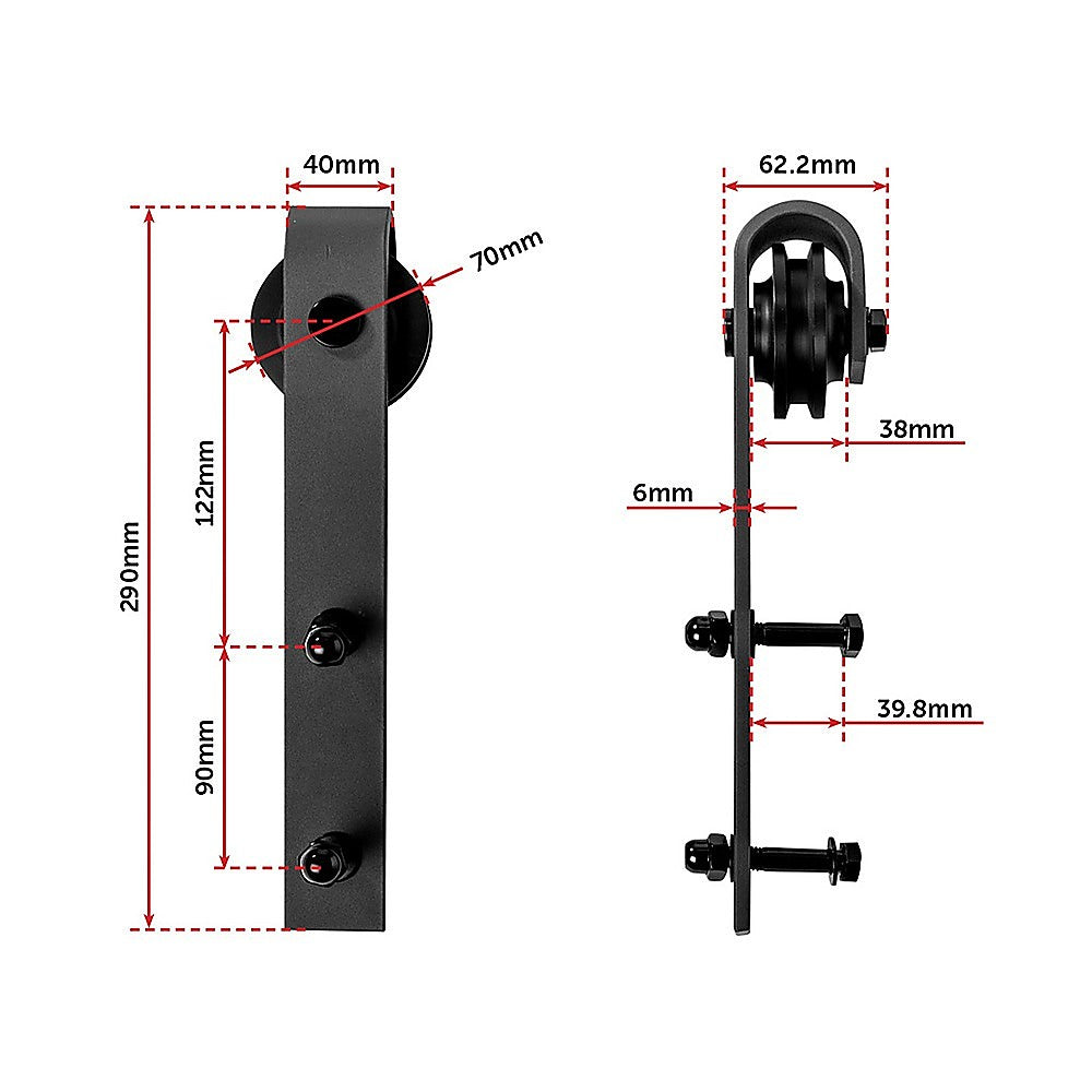 1.8m Sliding Barn Door Hardware Kit - Heavy Duty Black Steel Track & Rollers for Rustic Home & Office Doors | DIY Installation, Space-Saving Solution for Bedrooms, Closets & Room Dividers