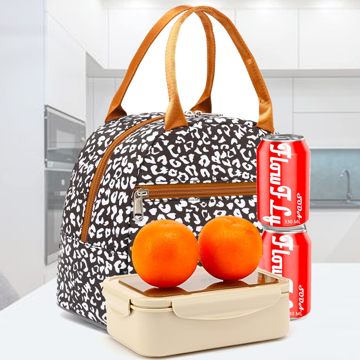 FlowFly Insulated Lunch Bag Tote - Reusable Lunch Cooler Organizer for Women & Men, Cow Print Design - Perfect for Work, School, Picnics & Outdoor Activities