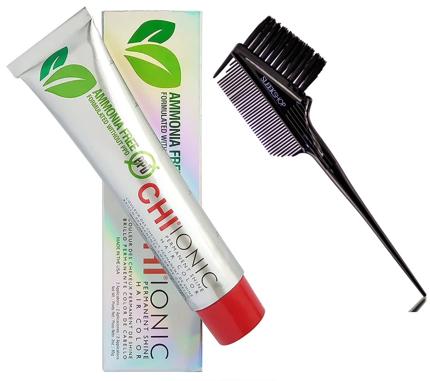 CHl Ionic Permanent Shine Cream Hair Dye - Ammonia & PPD Free Hair Color with 3-in-1 Comb Brush (Orange) | Long-Lasting Vibrant Color for Home Use & Salon Styling