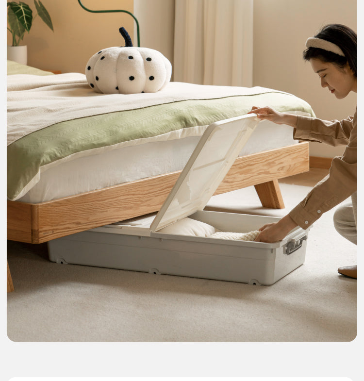 Solid Oak Wood Soft Bed Frame - Queen Size, Sturdy & Comfortable for Master Bedroom or Guest Room