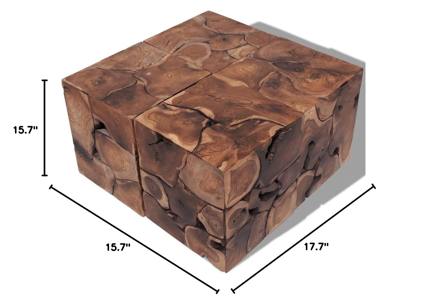 CHARMMA Solid Teak Stool and Coffee Table - 52KG Heavy Duty - Perfect for Living Room, Patio, and Outdoor Decor