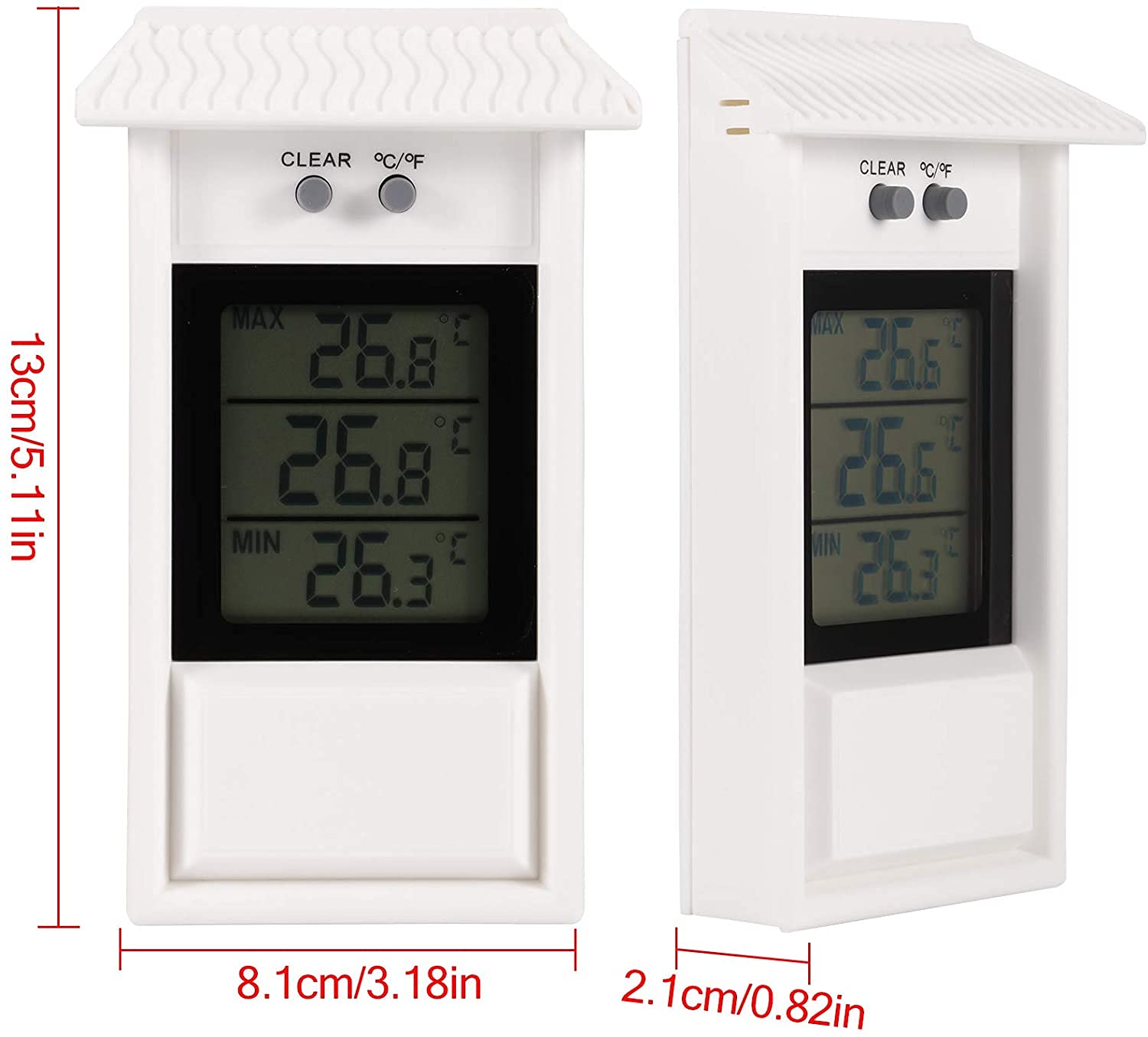Digital Max Min Greenhouse Thermometer - Indoor/Outdoor Temperature Monitor with Hook & Hole Mounting for Home, Garden, Greenhouse - Tracks Maximum & Minimum Temperatures - Perfect for Plant Care, Seed Starting & Climate Control (White)