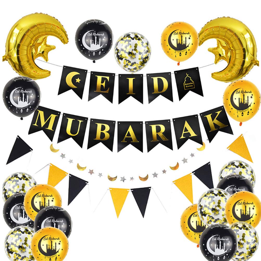 PRETYZOOM Eid Party Decorations Set - Muslim Balloons, Banners & Party Supplies for Eid al-Fitr Celebration (Assorted Colors) - Perfect for Home, Mosque & Community Events
