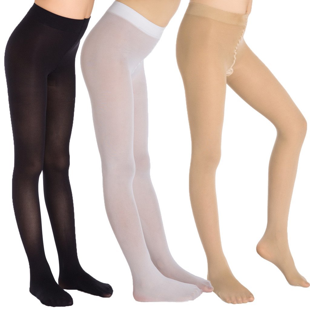Girl's Ballet Tights 3-Pack (2-16 Years) - Black/White/Nude for Dance & School