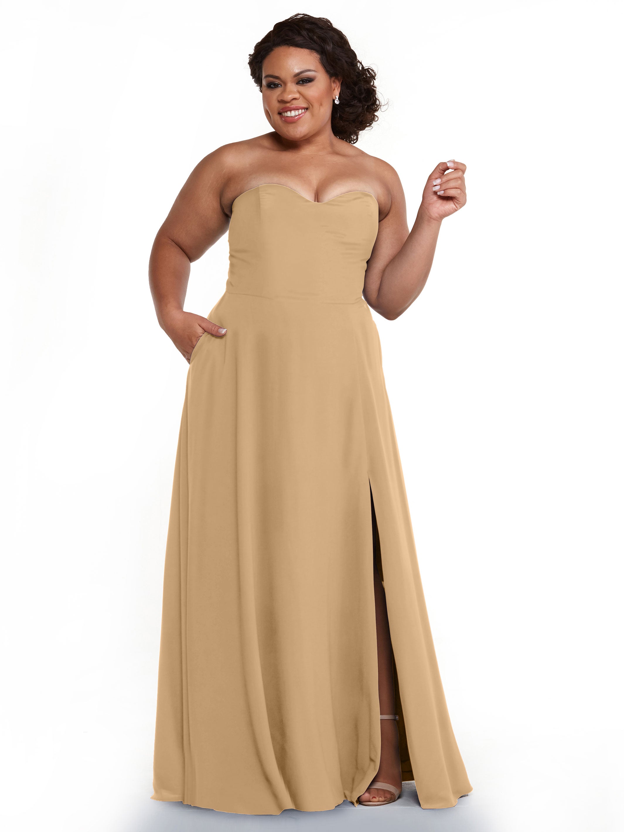 Strapless Stretch Chiffon A-Line Bridesmaid Dress with Pockets & Side Slit - Elegant Formal Wedding Party Gown for Bridesmaids, Evening Events & Special Occasions