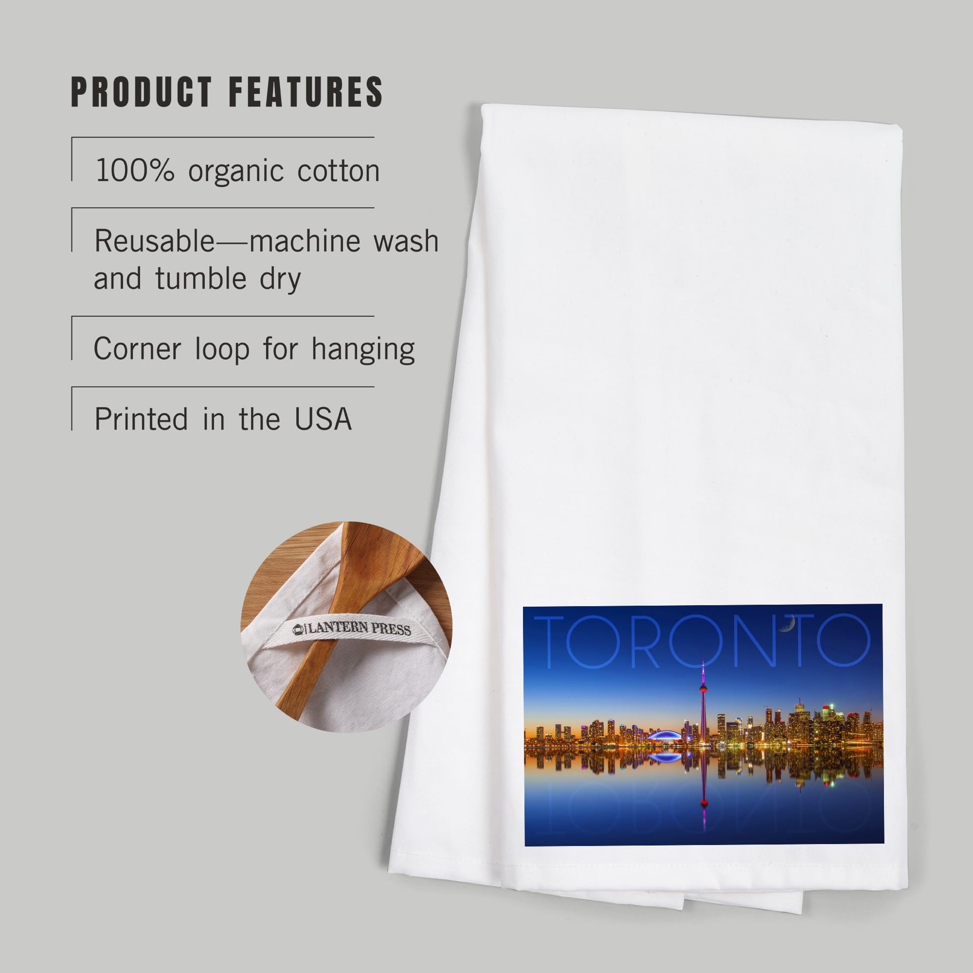 Lantern Press Toronto Canada Skyline & Reflection Cotton Tea Towel - 100% Cotton Decorative Hand Towel for Kitchen, Bathroom & Home Decor - Perfect for Dish Drying, Gift Giving & Farmhouse Style Decor