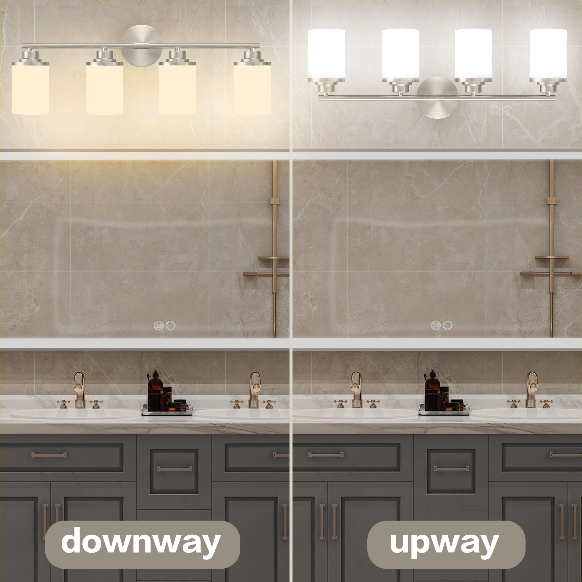Modern Brushed Nickel Bathroom Vanity Light Fixture - 4-Light Frosted Glass Sconce for Mirror Lighting, Perfect for Bathroom, Powder Room & Dressing Room Makeup Area