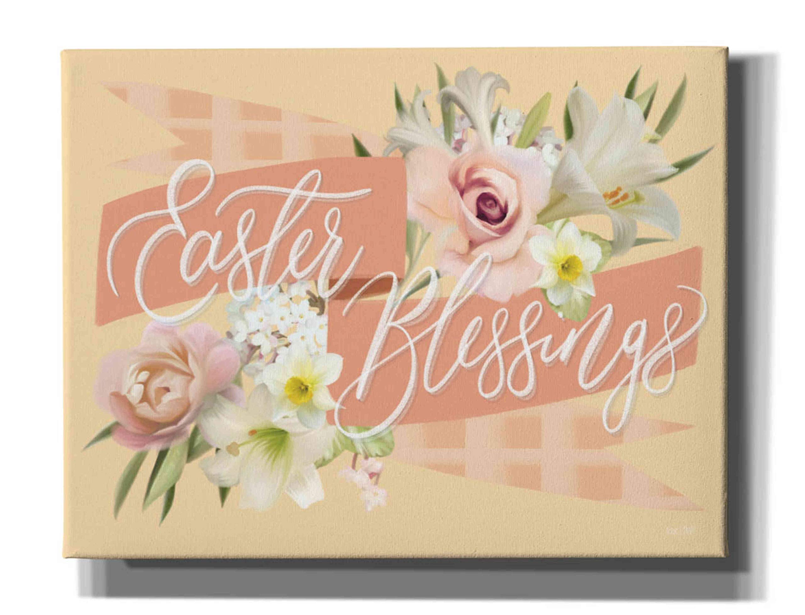 Easter Blessings in Pink Canvas Wall Art by House Fenway - 34x26 Inches Graffiti Style Home Decor for Living Room, Bedroom & Office