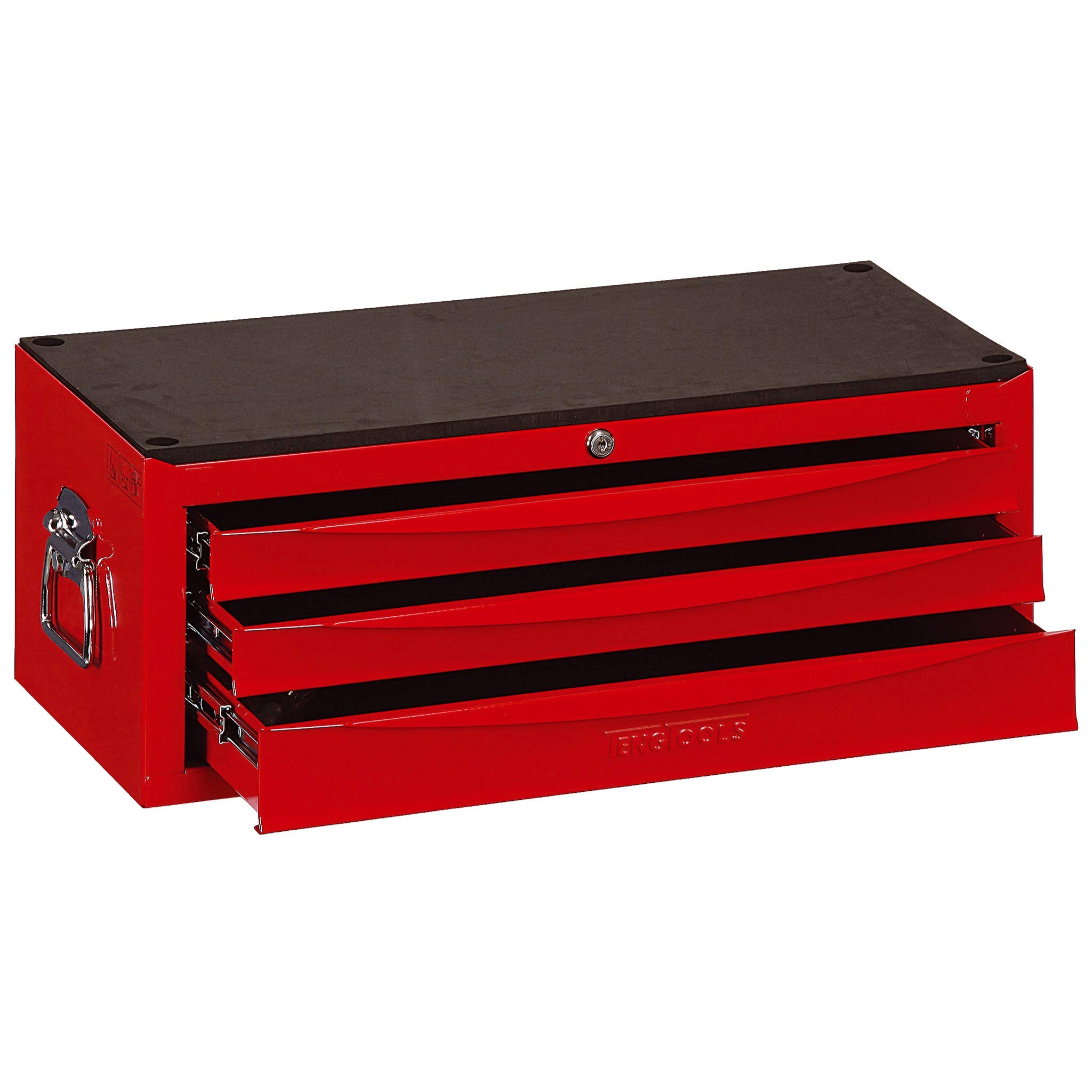 Teng Tools TC803USV 3-Drawer Professional Portable Steel Lockable Red Tool Box - Heavy Duty Tool Storage for Mechanics, DIY & Home Improvement | Workshop, Garage & Job Site Use