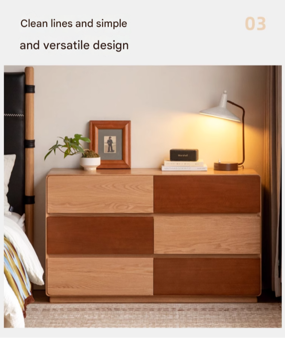 Solid Oak Wood Modern Drawer Cabinet - Stylish Storage Solution for Living Room, Bedroom & Office Organization