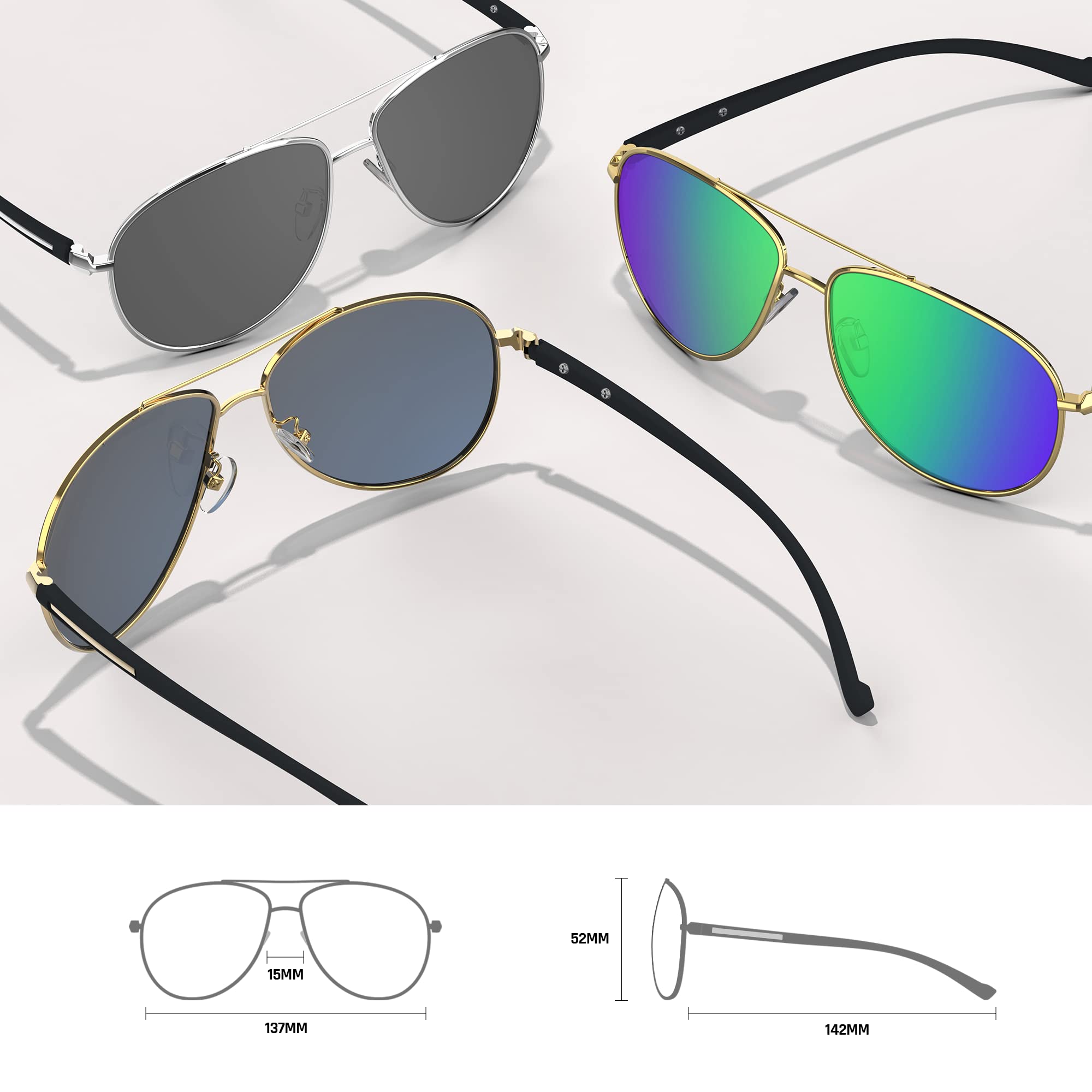 Classic Aviator Sunglasses for Men - Polarized Mirrored Lens UV Protection - Perfect for Driving, Outdoor Sports & Fashion Accessories