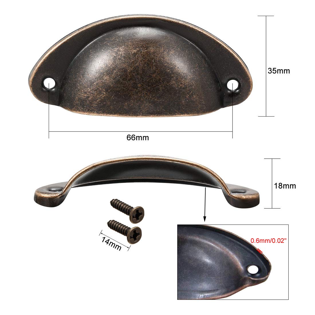 Antique Copper Cup Pulls for Cabinets & Drawers - 20 Pack
