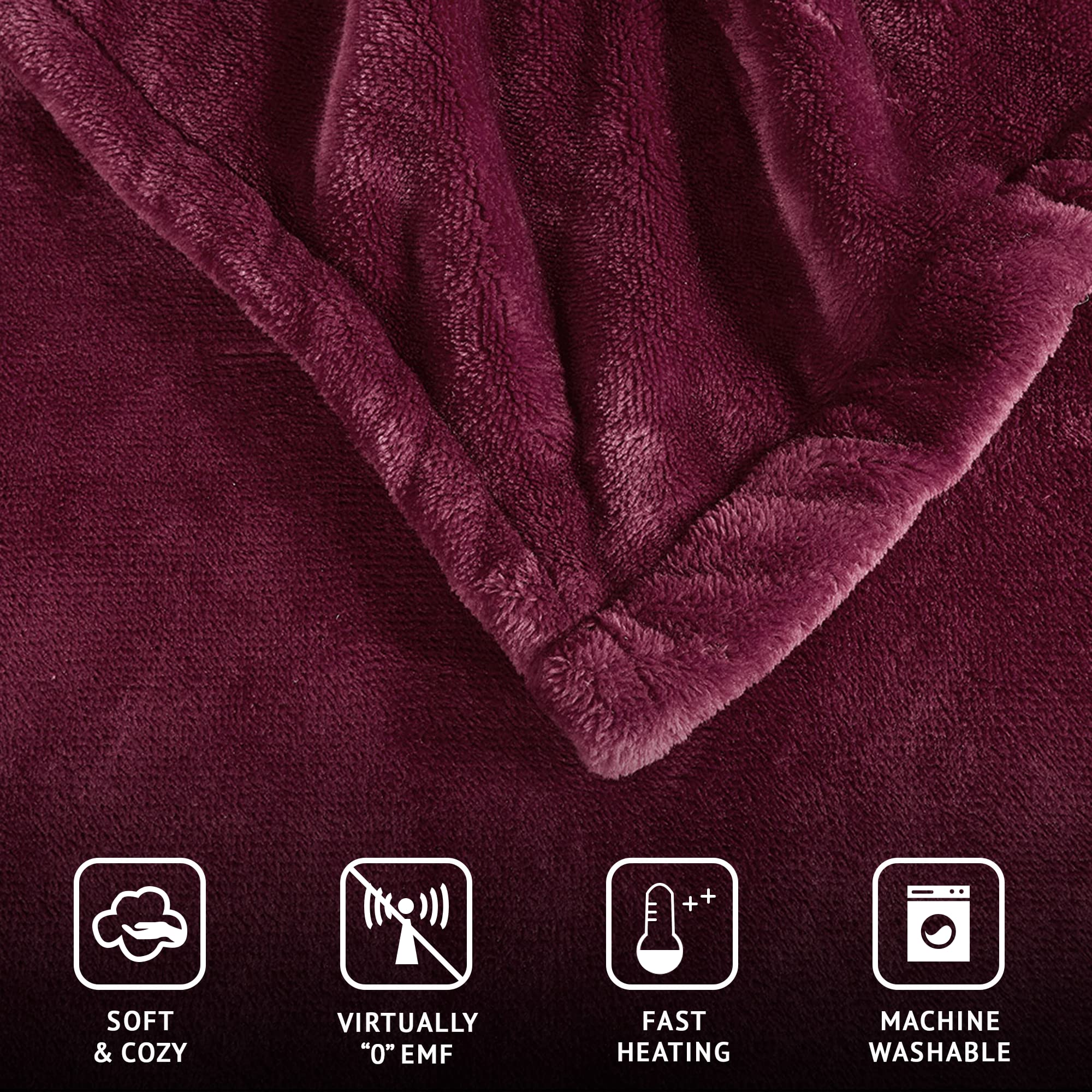 Beautyrest Electric Heated Blanket for Winter - Fast Heating, Auto Shut Off, Zero EMF, 6 Heat Settings, UL Certified, 90x84 Inches, Red Queen - Perfect for Cold Nights, Bedroom, Office & Gift Giving