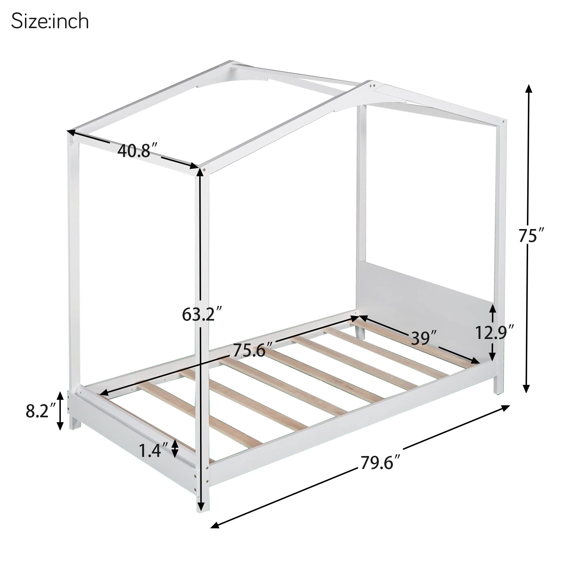 Twin House Bed for Kids - Wooden Low Platform Bed Frame with Headboard & Storage Footboard, No Box Spring Needed - DIY Decor Friendly - Perfect for Kids' Bedroom, Playroom or Nursery (White)