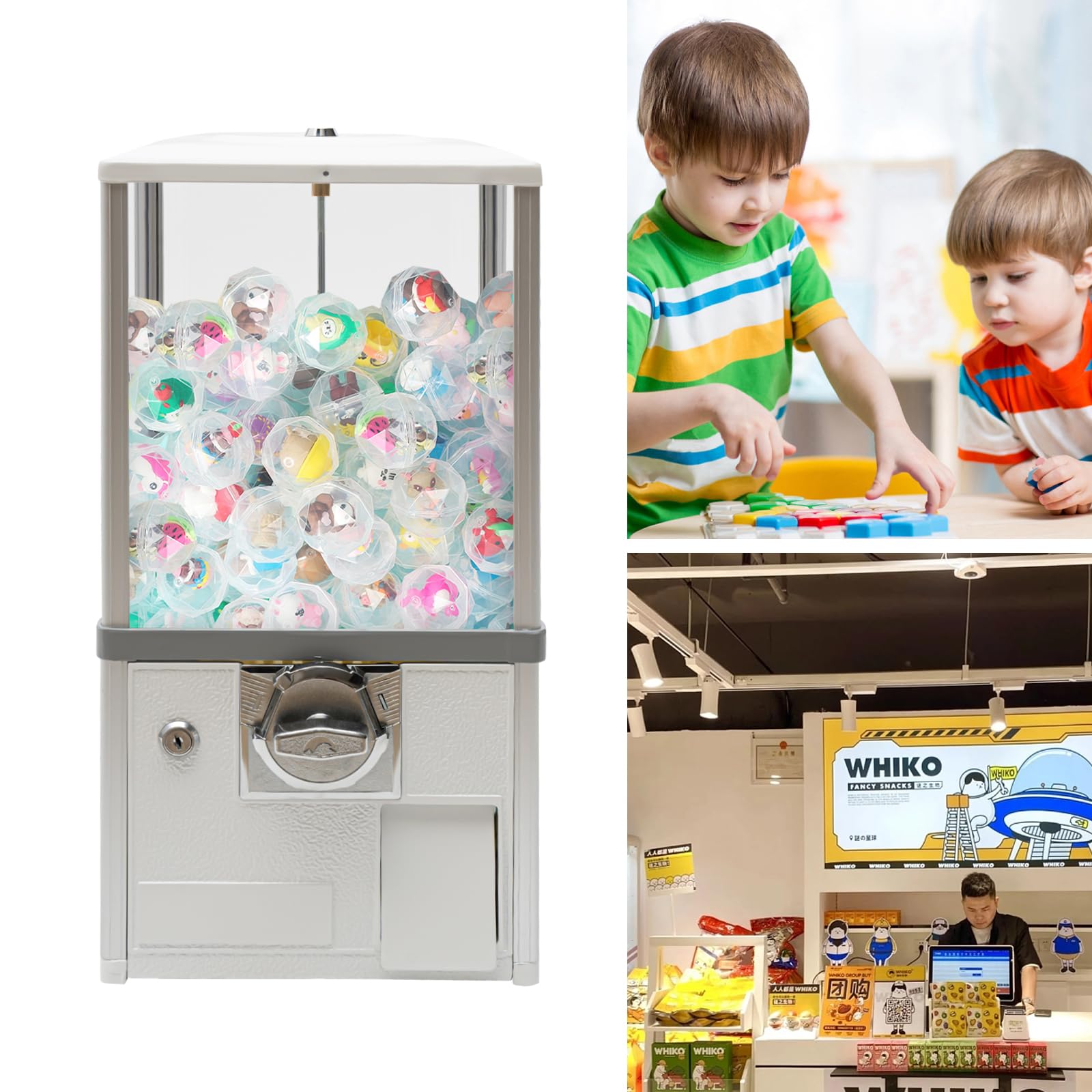 25 Cent Commercial Gumball Machine - Candy & Toy Vending Dispenser for Arcades, Retail Stores (11.42x10.24x20.87 Inch, White) - Perfect for Game Rooms, Birthday Parties & Prize Redemption