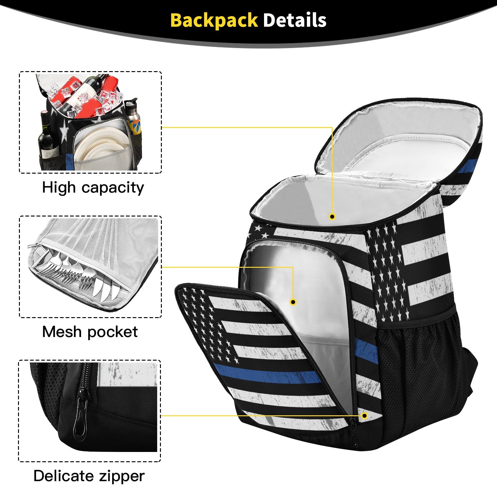 Xigua Insulated Cooler Backpack for 30 Cans - Leakproof American Flag Design Lightweight Lunch Bag for Men & Women | Perfect for Picnics, Beach Trips, Camping & Outdoor Adventures