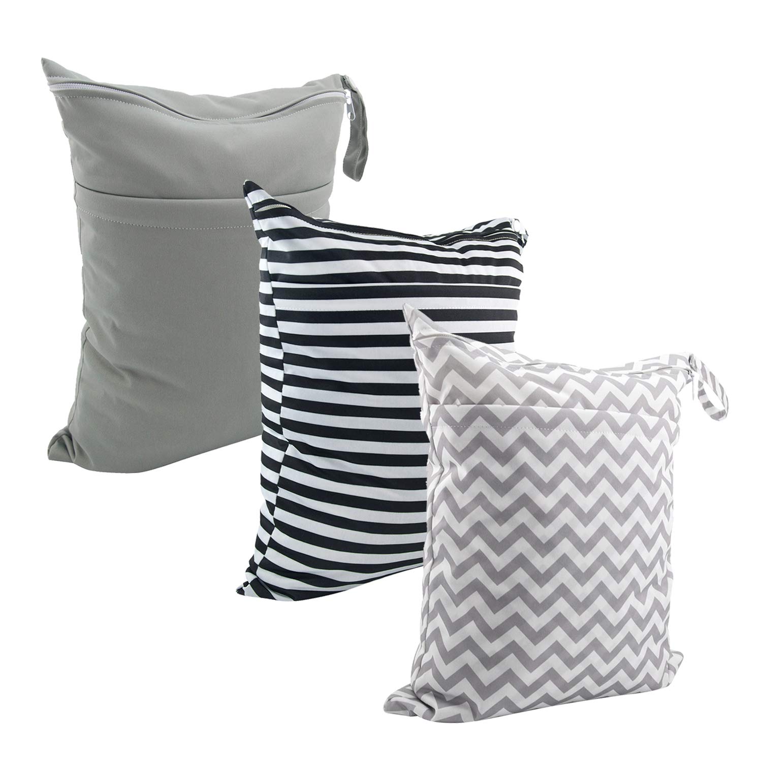 ALVABABY Waterproof Wet Dry Bags - 3 Pack Reusable Travel Storage with 2 Pockets for Swimsuits, Wet Clothes & Baby Diapers - Perfect for Beach, Pool, Gym, Yoga & Daycare Essentials