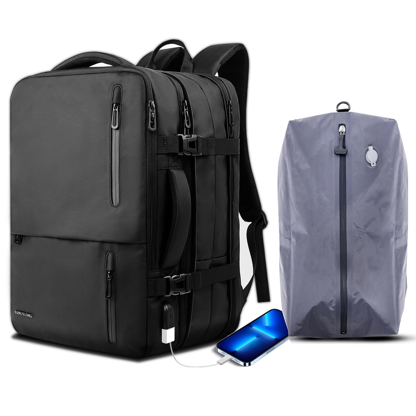 60L Expandable Travel Backpack with Vacuum Bags - Flight Approved Carry On Backpack for Men & Women, 19 Inch Laptop Compartment & Luggage Organizer - Perfect for Air Travel, Camping and Business Trips