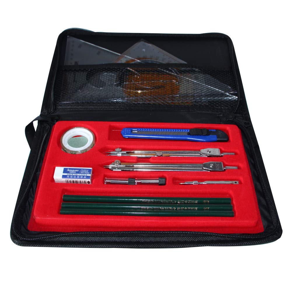 Professional Geometry Compass Set with Pencil, Eraser, Ruler & Measuring Tape - Precision Drawing Tools for Engineering, Drafting, Architecture & School Supplies | Perfect for Students, Artists & Professionals
