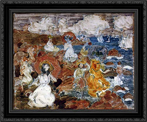 Summer Day 24x20 Black Ornate Wood Framed Canvas Art by Maurice Prendergast - Vintage Beach Painting for Living Room, Bedroom & Office Wall Decor