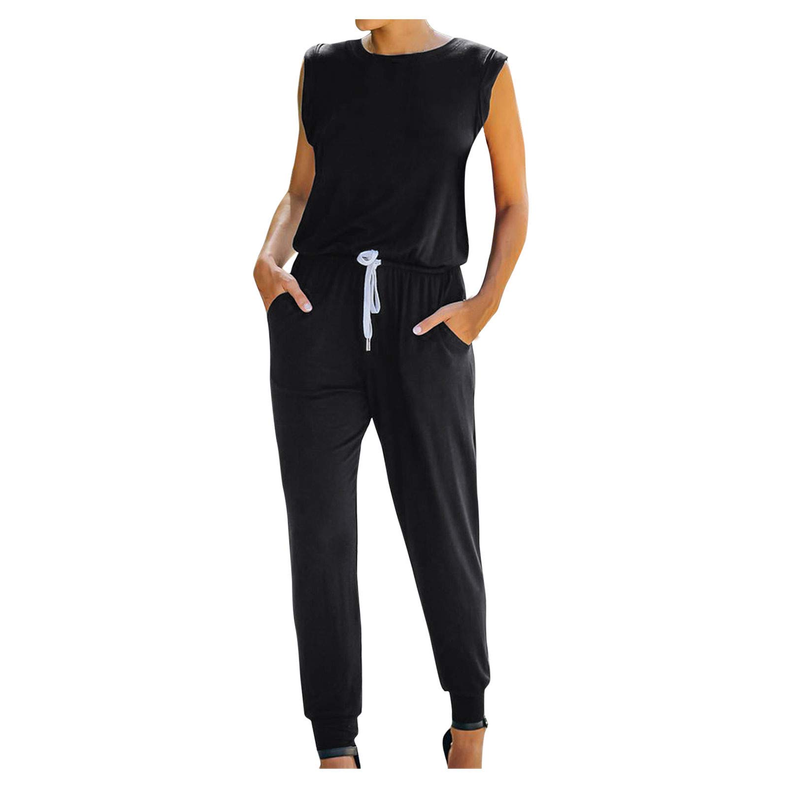 Women's Hemlock Sleeveless Solid Color Jumpsuit with Drawstring Waist - Casual & Dressy Romper for Summer, Beach, Vacations & Night Out