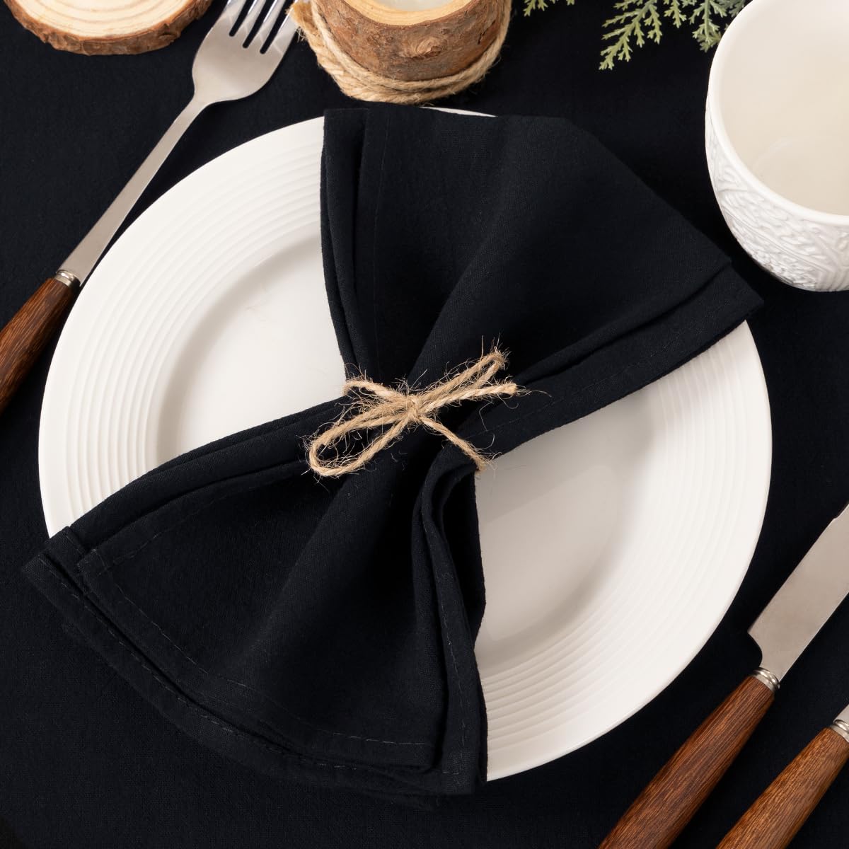 Premium Black Linen Napkins Set of 10 - 17