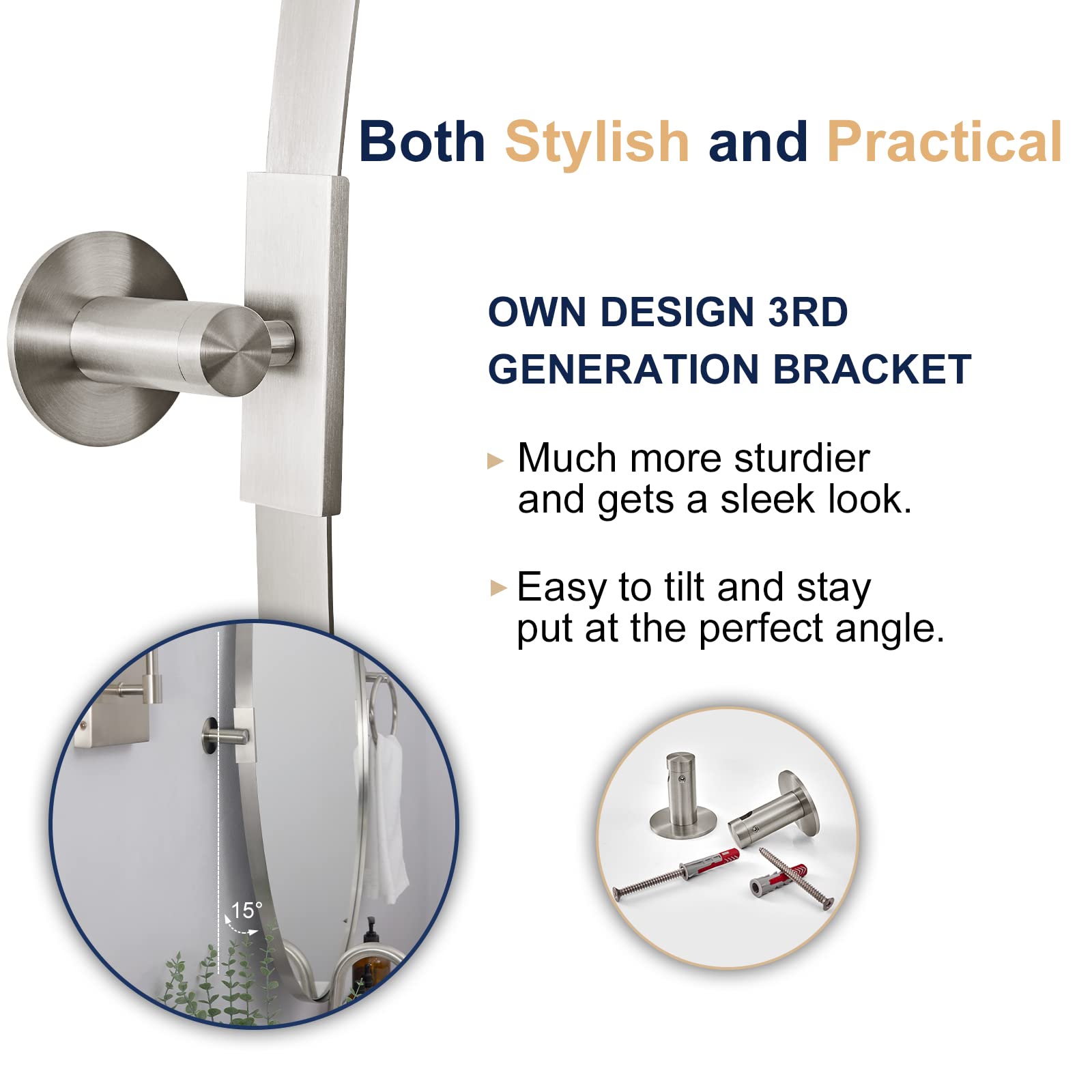 ANDY STAR Brushed Nickel Oval Pivot Bathroom Mirror - Stainless Steel Metal Frame Tilting Vanity Wall Mirror for Vertical or Horizontal Hanging - Perfect for Bathrooms, Bedrooms, and Dressing Areas